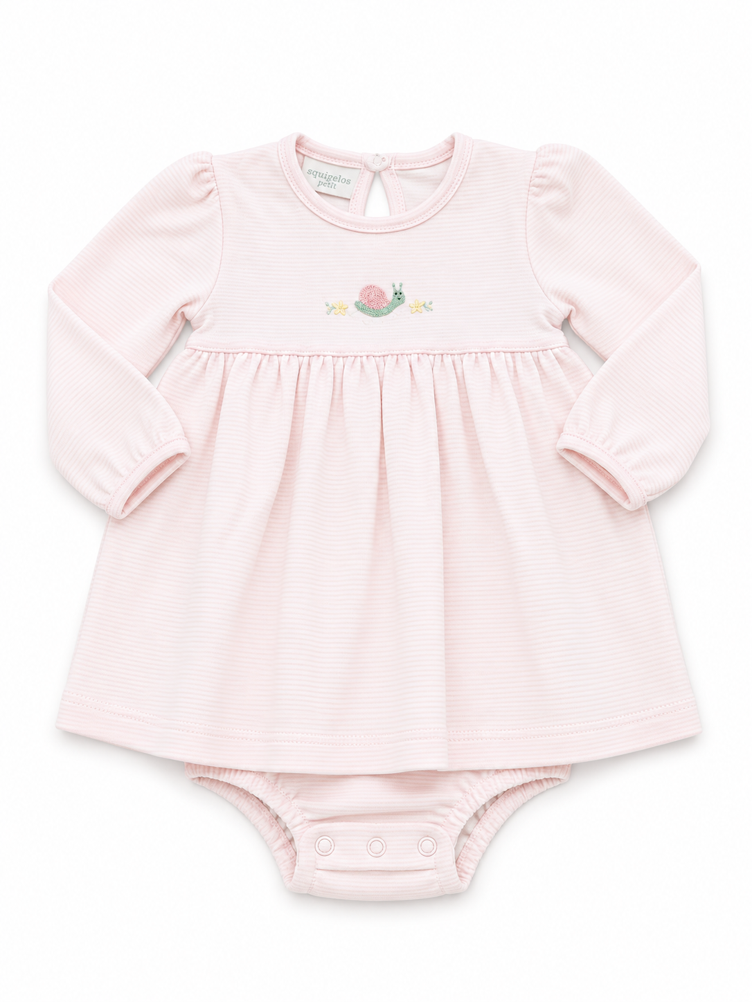 Pink Stripe Snail LS Onesie Dress