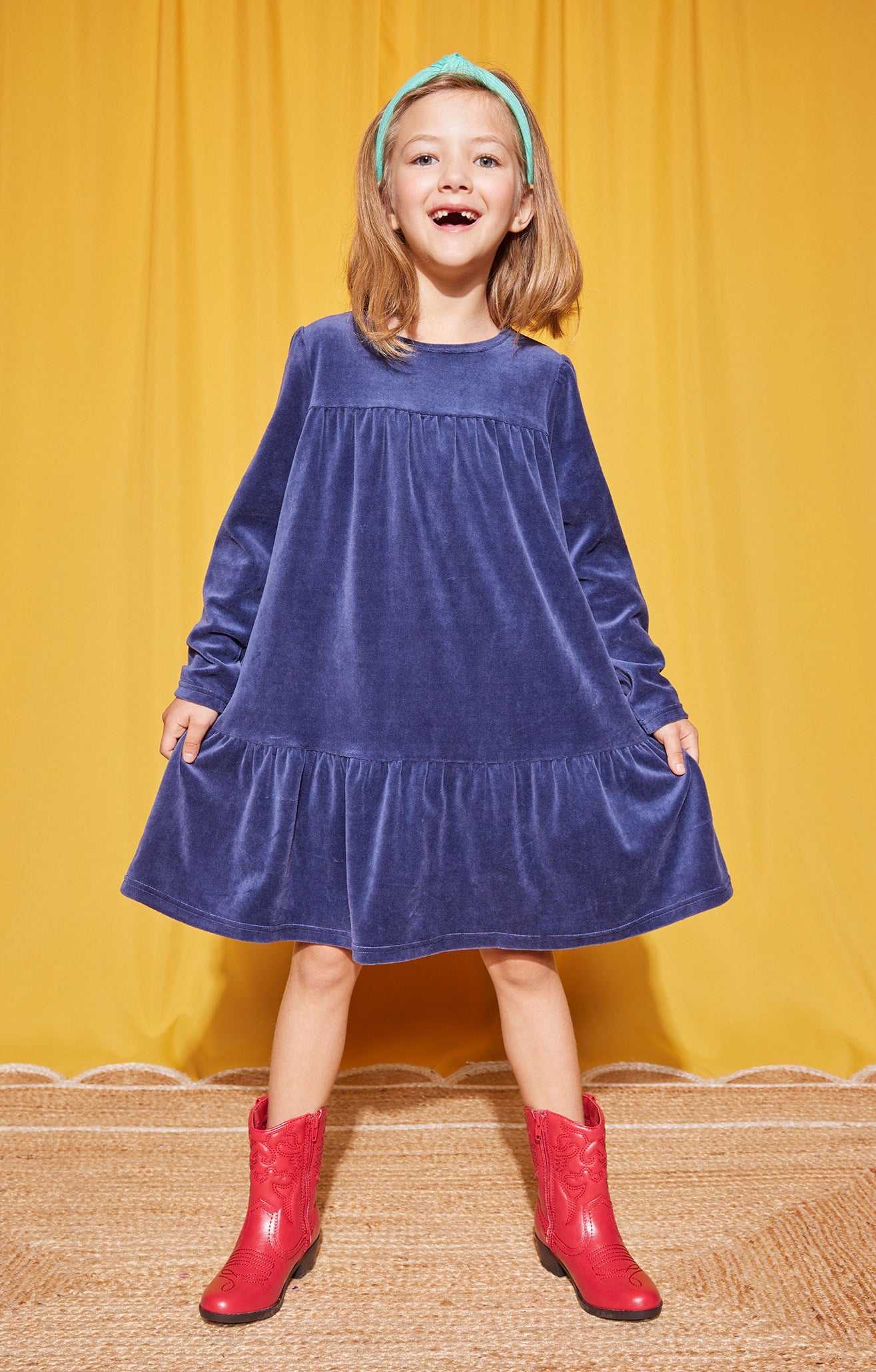 Lisle Dress-Rose & Navy Velour