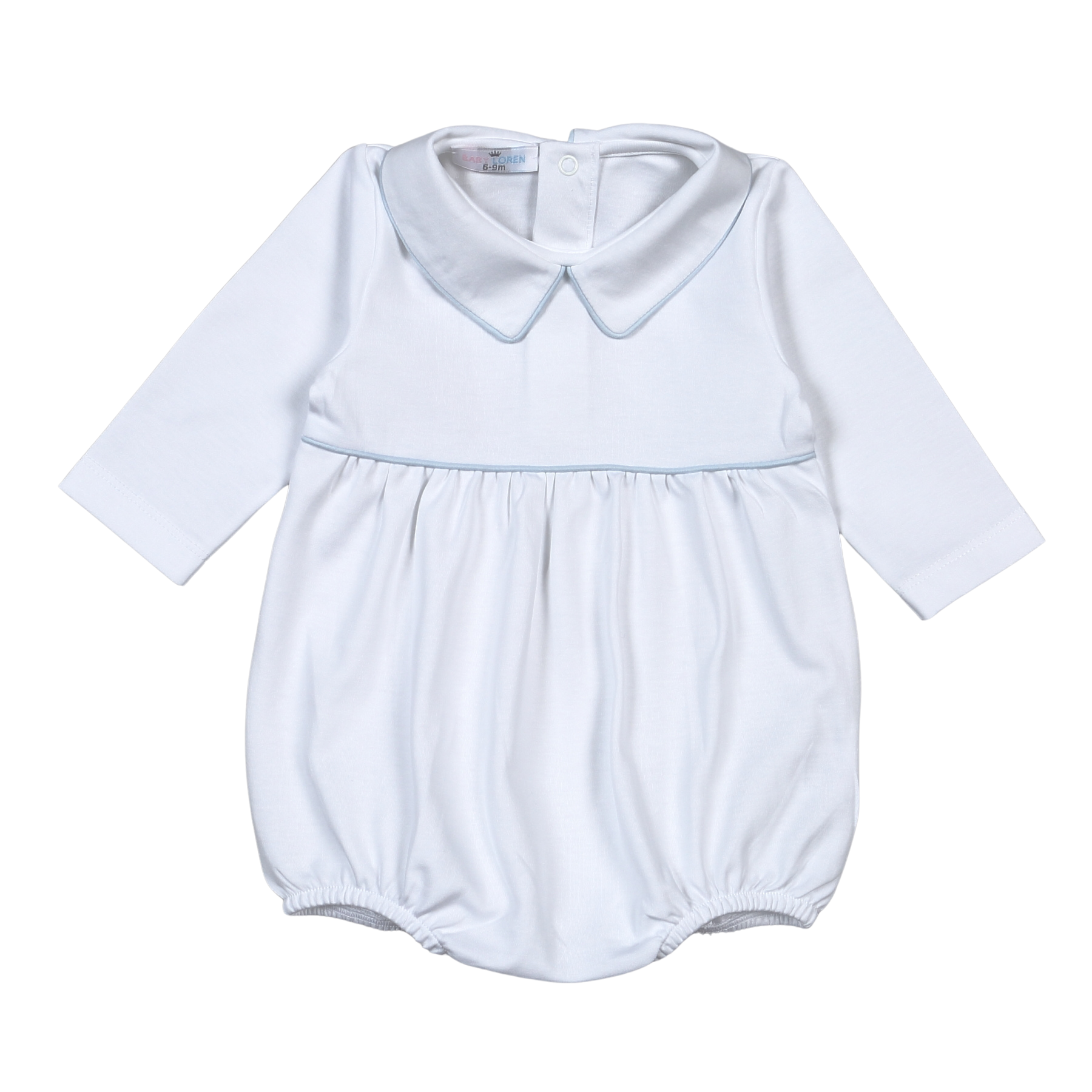 Bob White/Blue Piping LS Pima Bubble