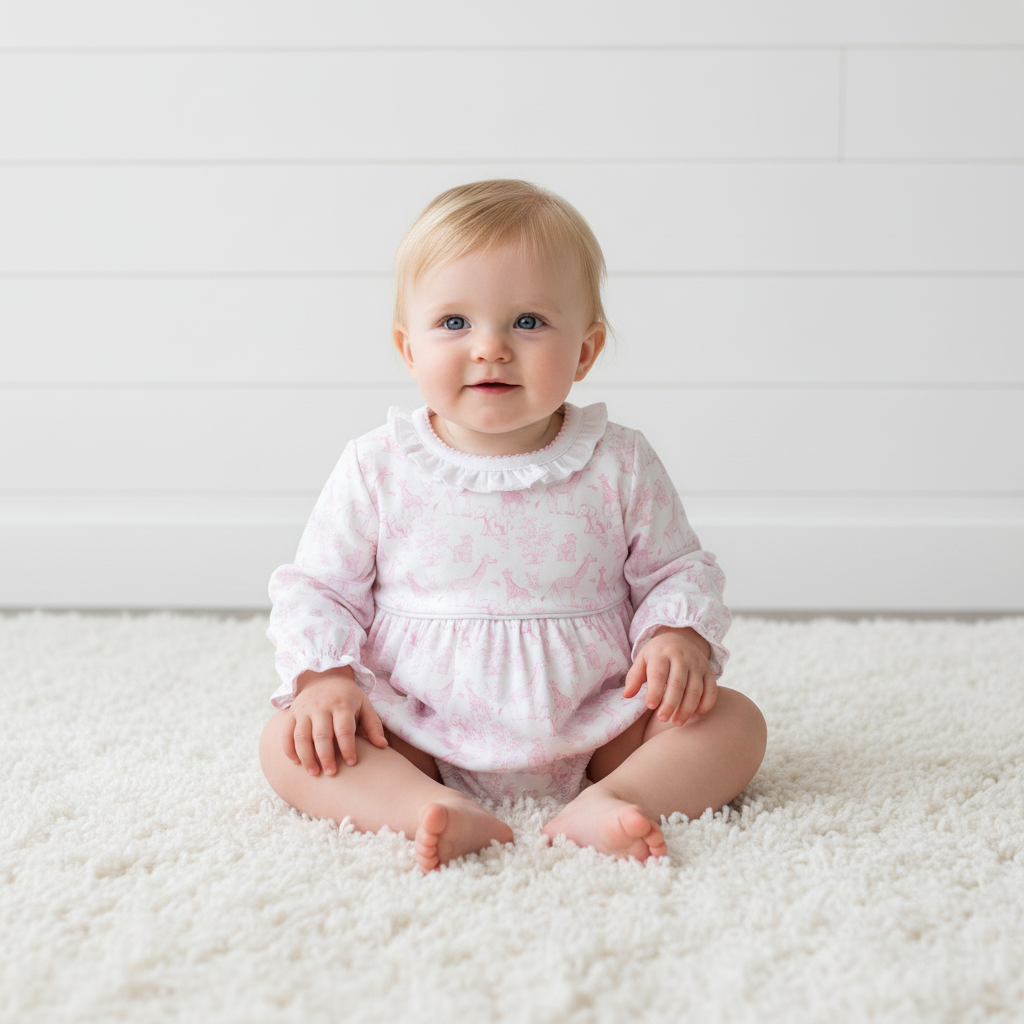 Pink Baby Safari Pima Ruffled Bubble