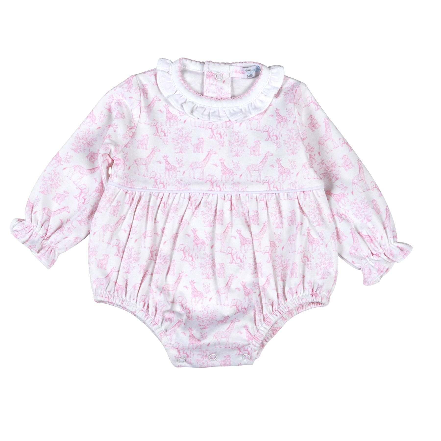Pink Baby Safari Pima Ruffled Bubble