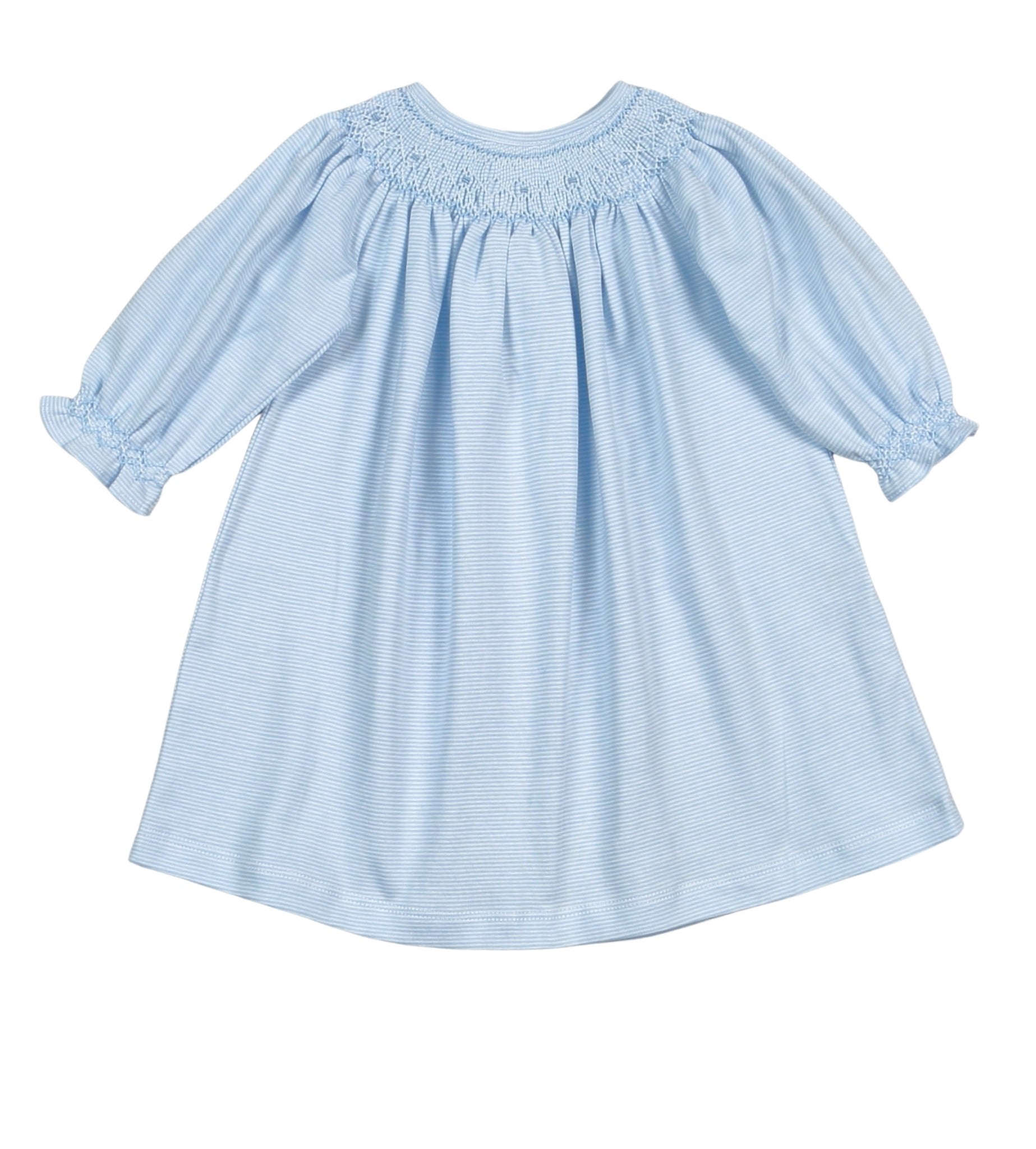 Blue Stripes Hand Smocked Pima Bishop Dress (Infant)