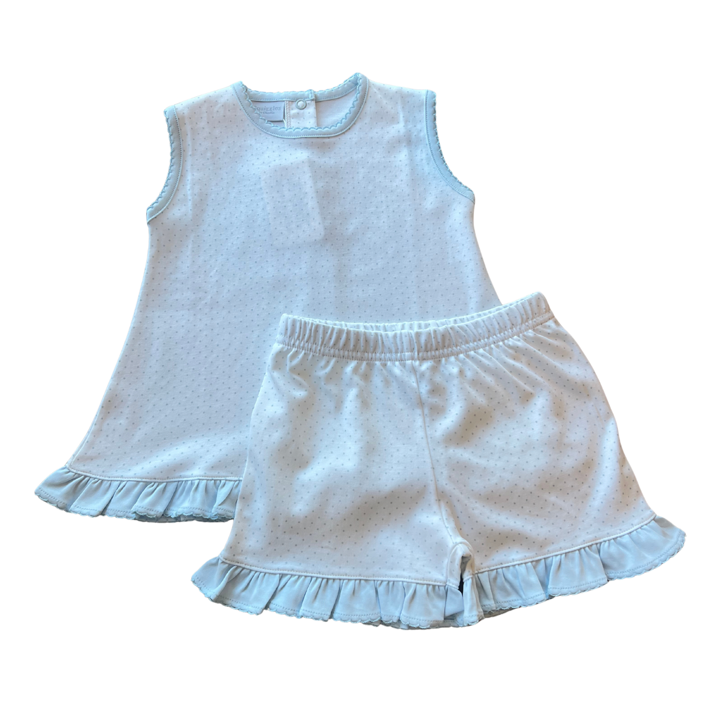 Blue Dot Ruffle Tank Short Set