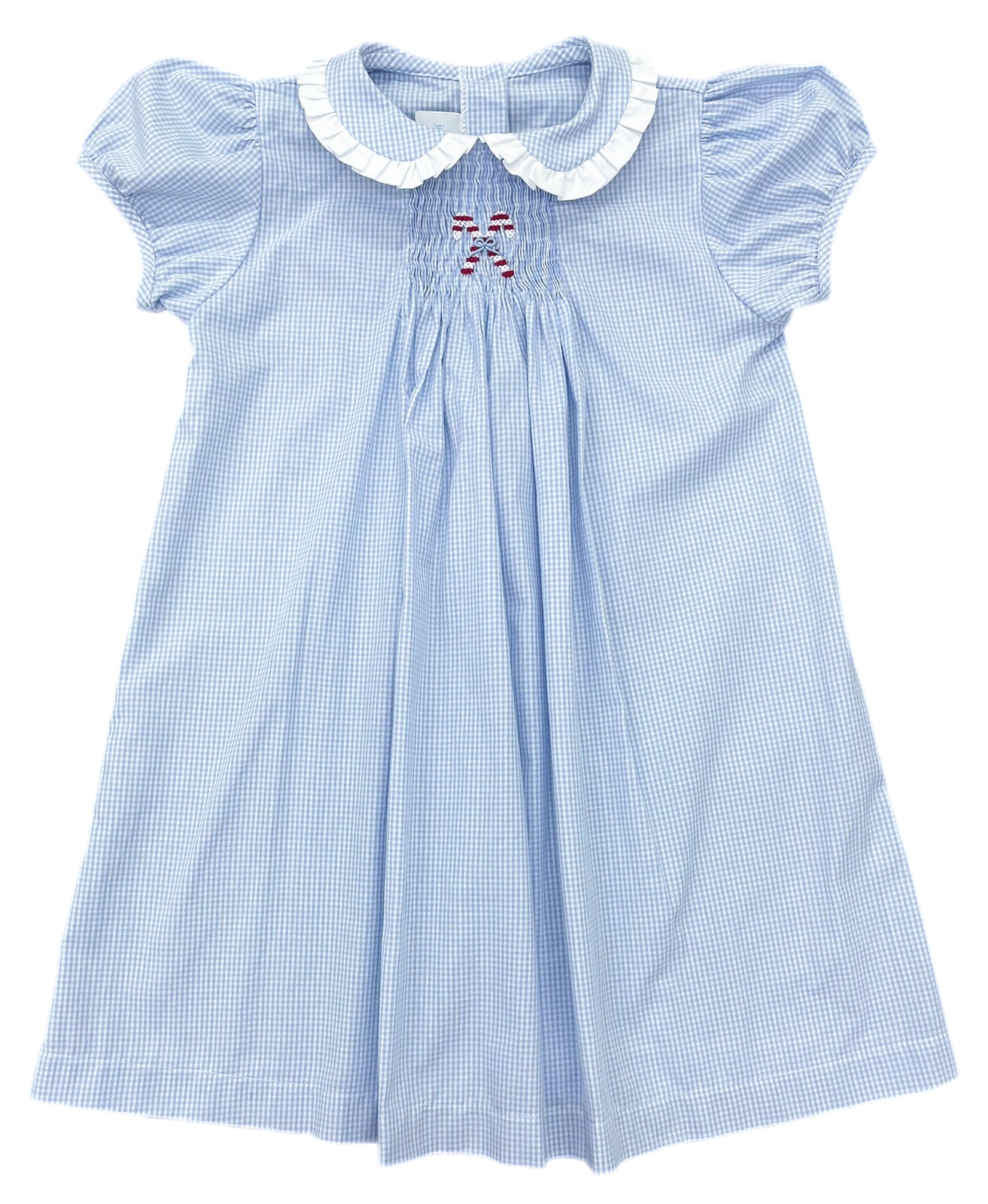 Blue Gingham Smocked Candy Cane Sage Dress (Toddler)