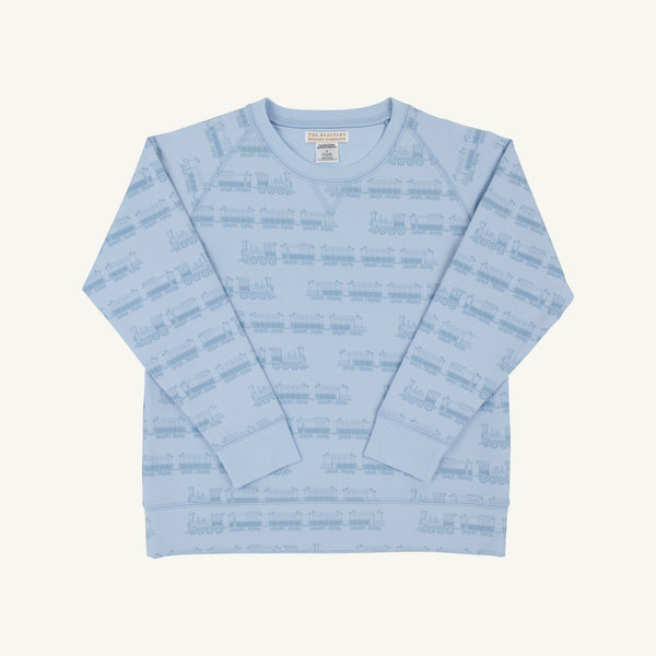 Blue Choo Choos French Terry Cassidy Comfy Crewneck