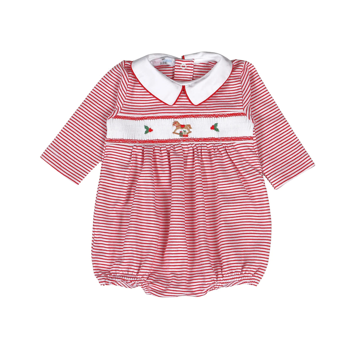 Boy Red Christmas Rocking Horse Hand Smock Pima Bubble