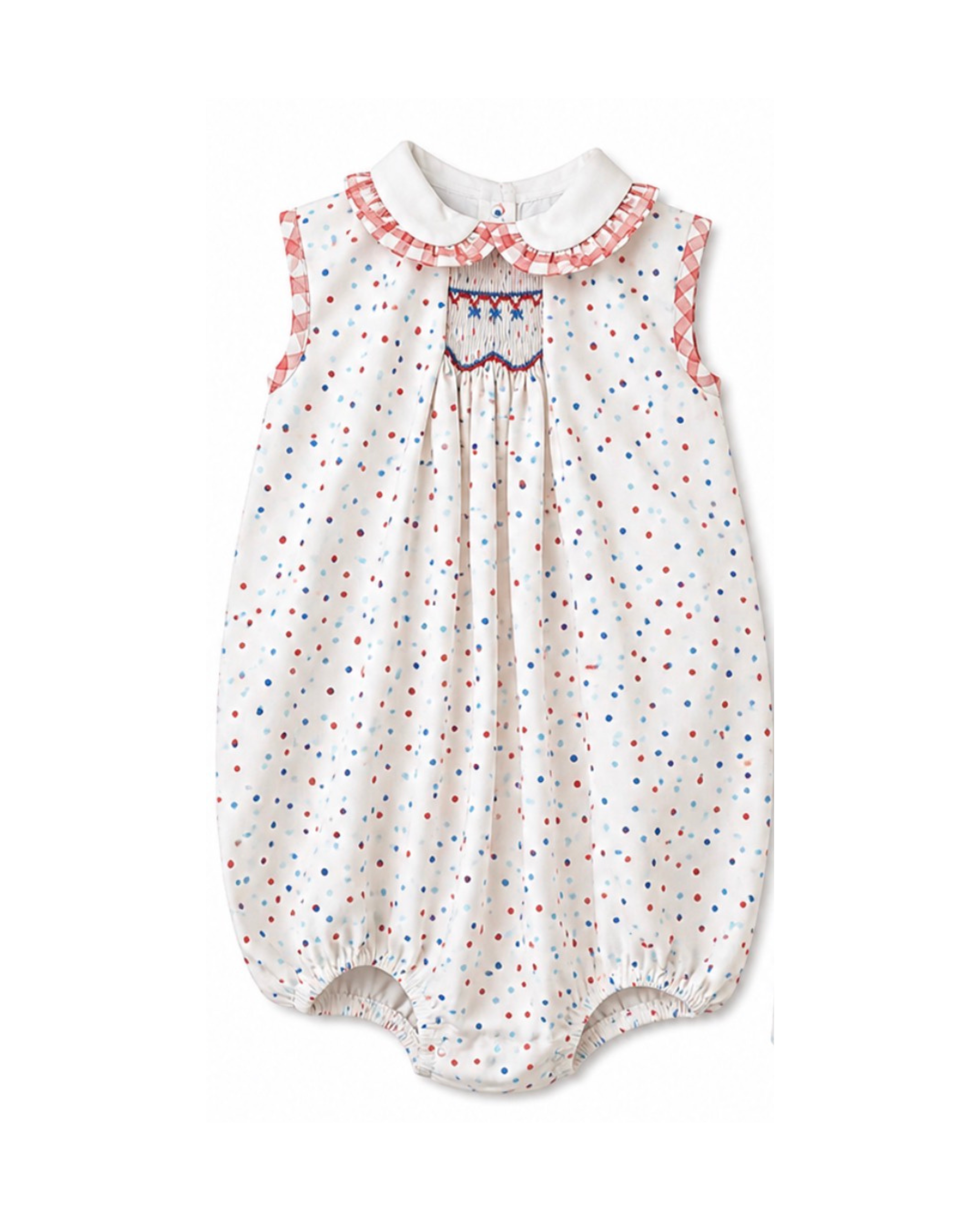 Emery Patriotic Dots Smocked Bubble
