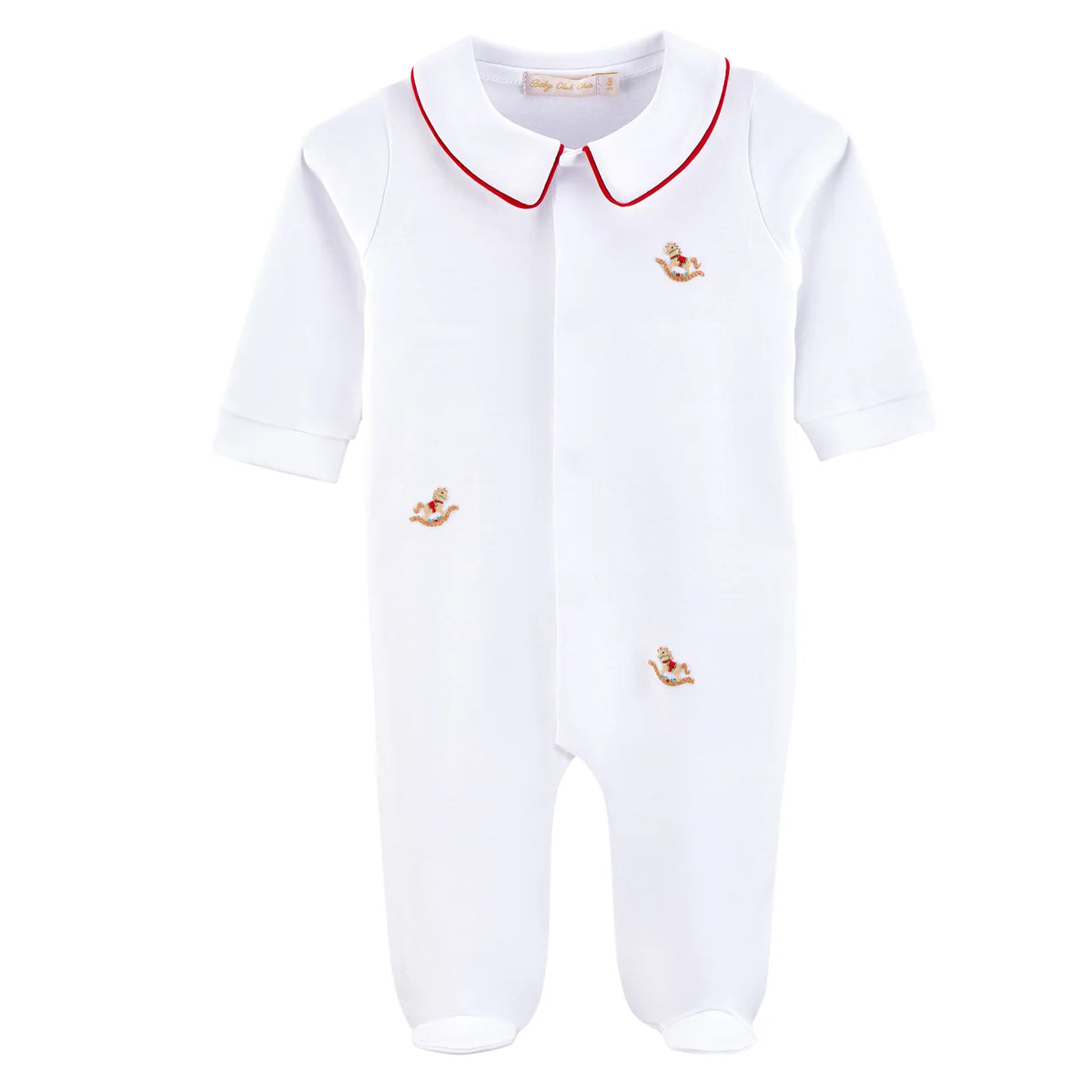 Christmas Rocking Horse Emb Pima Collared Footie