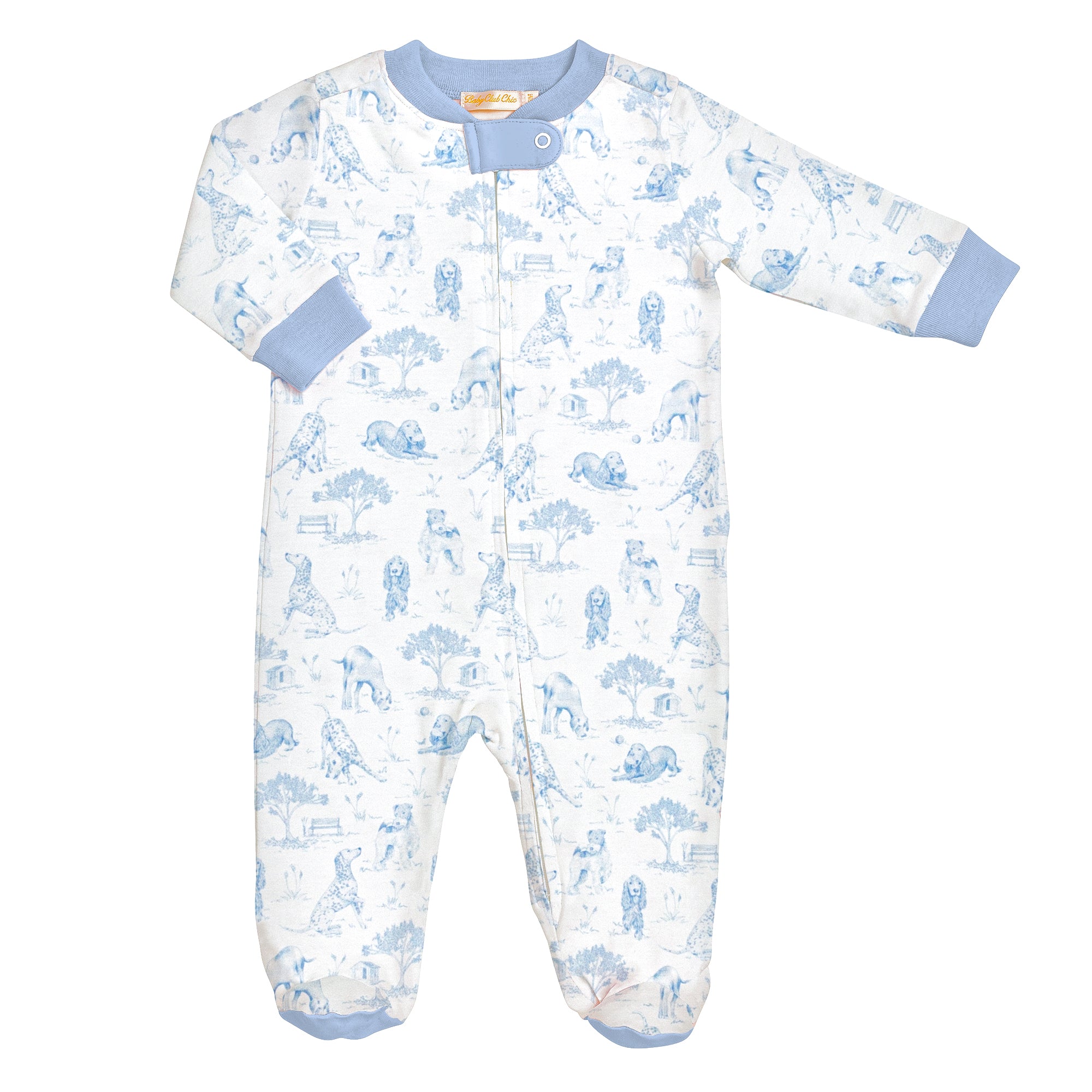 Barking Bliss Blue Printed Zipped Footie (Infant)
