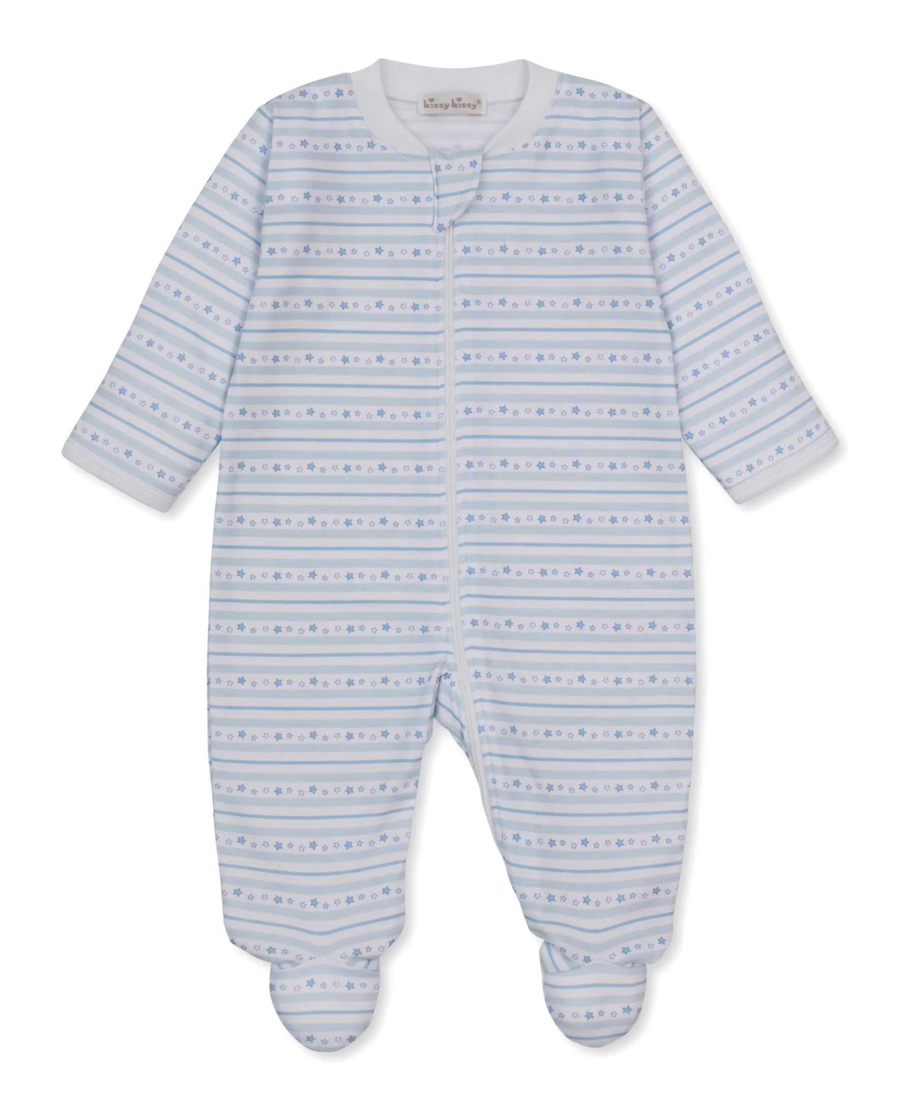 Light Blue Starry Stripes Footie w/ Zip