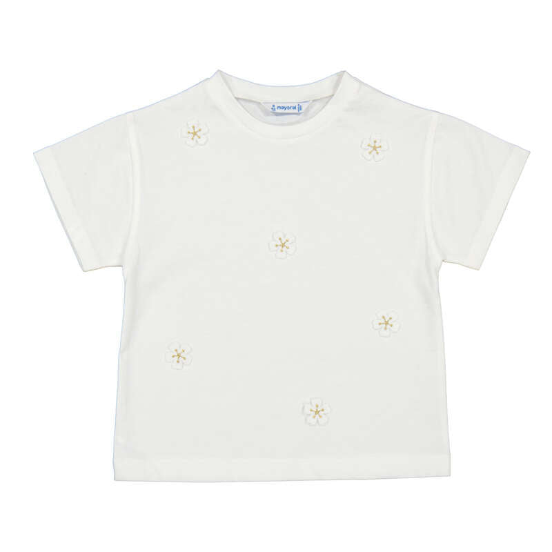 White SS Shirt w/ Gold Flower Emb