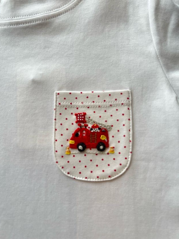 White w/ Red Dot Mini Dogs To The Rescue Pocket Tee