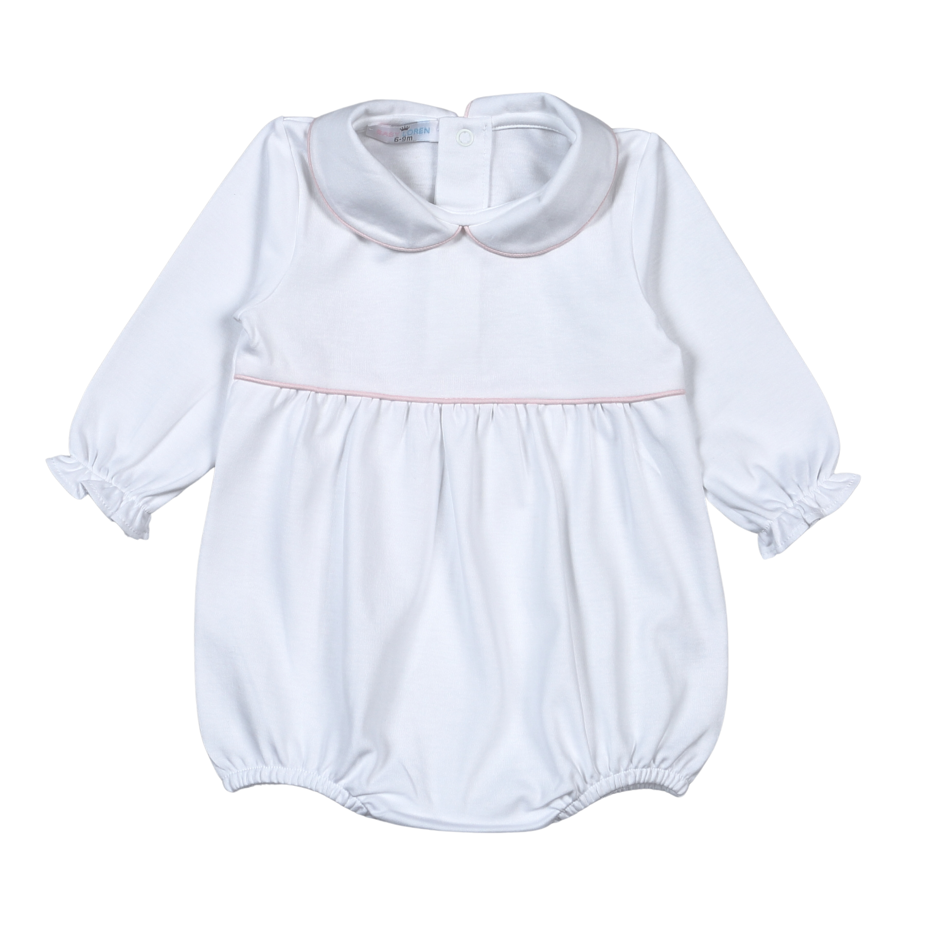 Isabela White Pink Piping LS Pima Bubble (Baby)