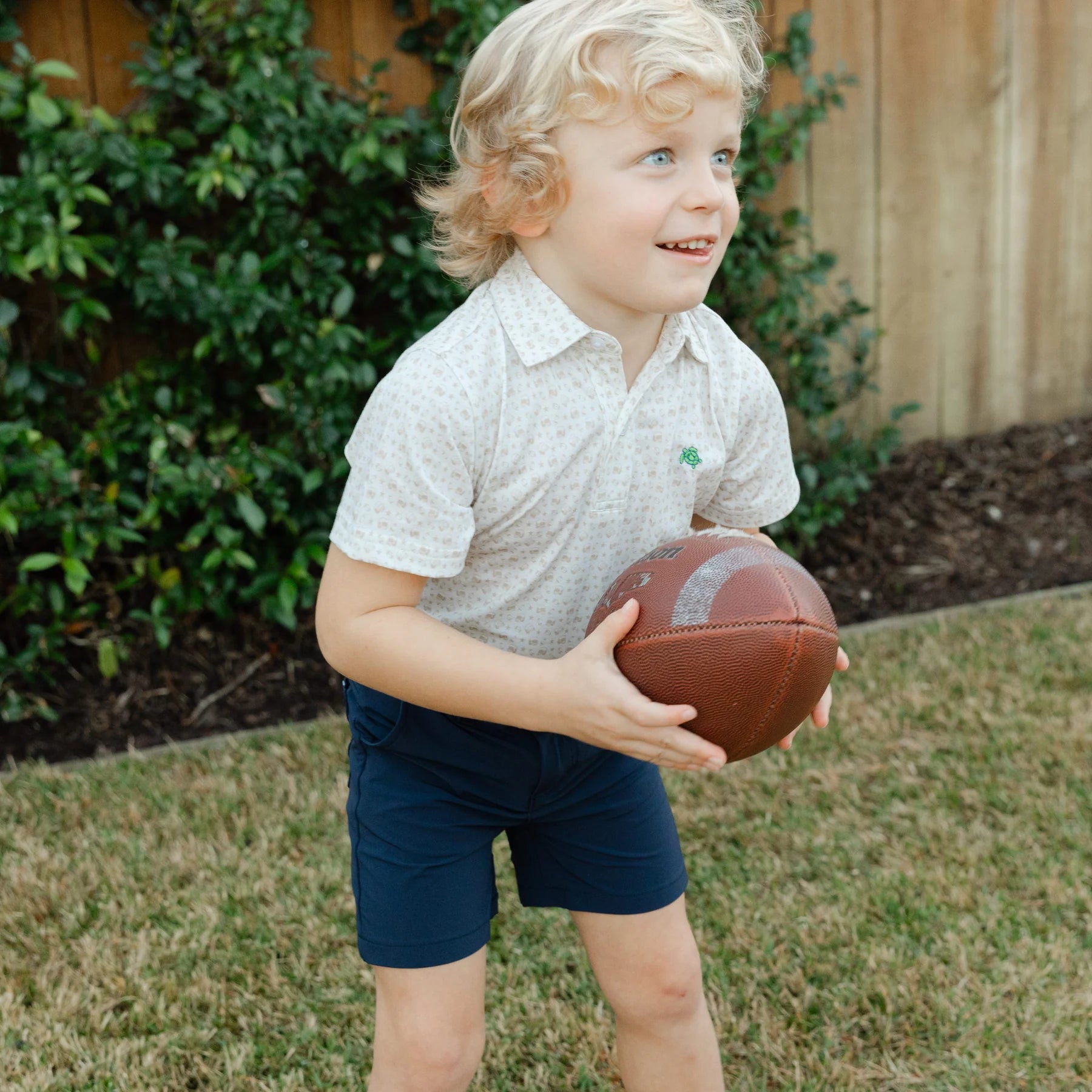 Football on Tan Sport Polo