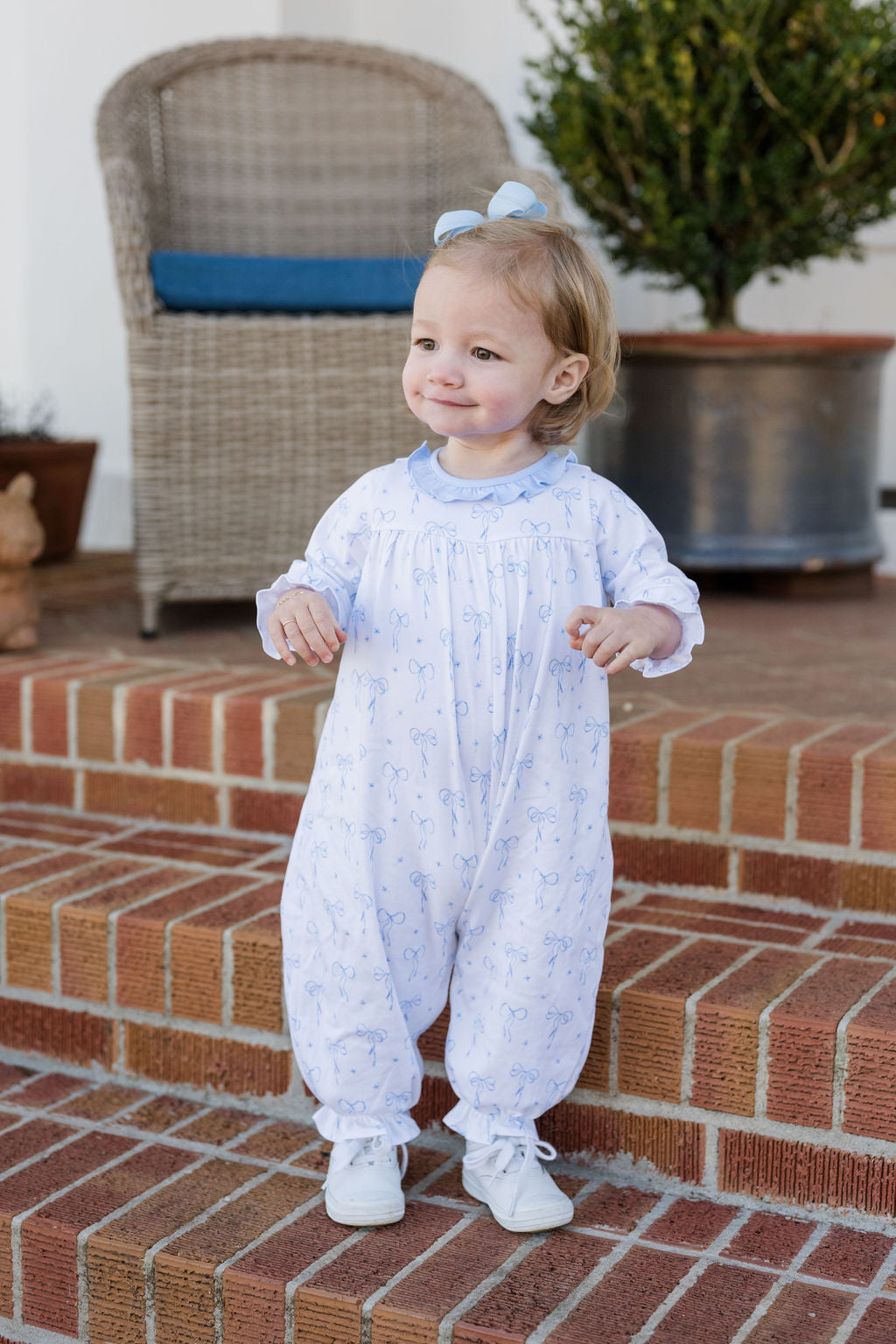 Knit Blue Bows Lila Long Bubble (Infant)