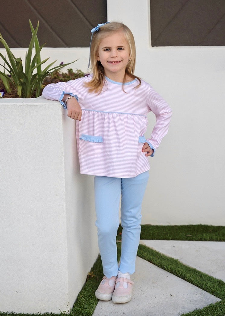 Pink/White w/ Blue Detail Meggie Legging Set (Toddler)