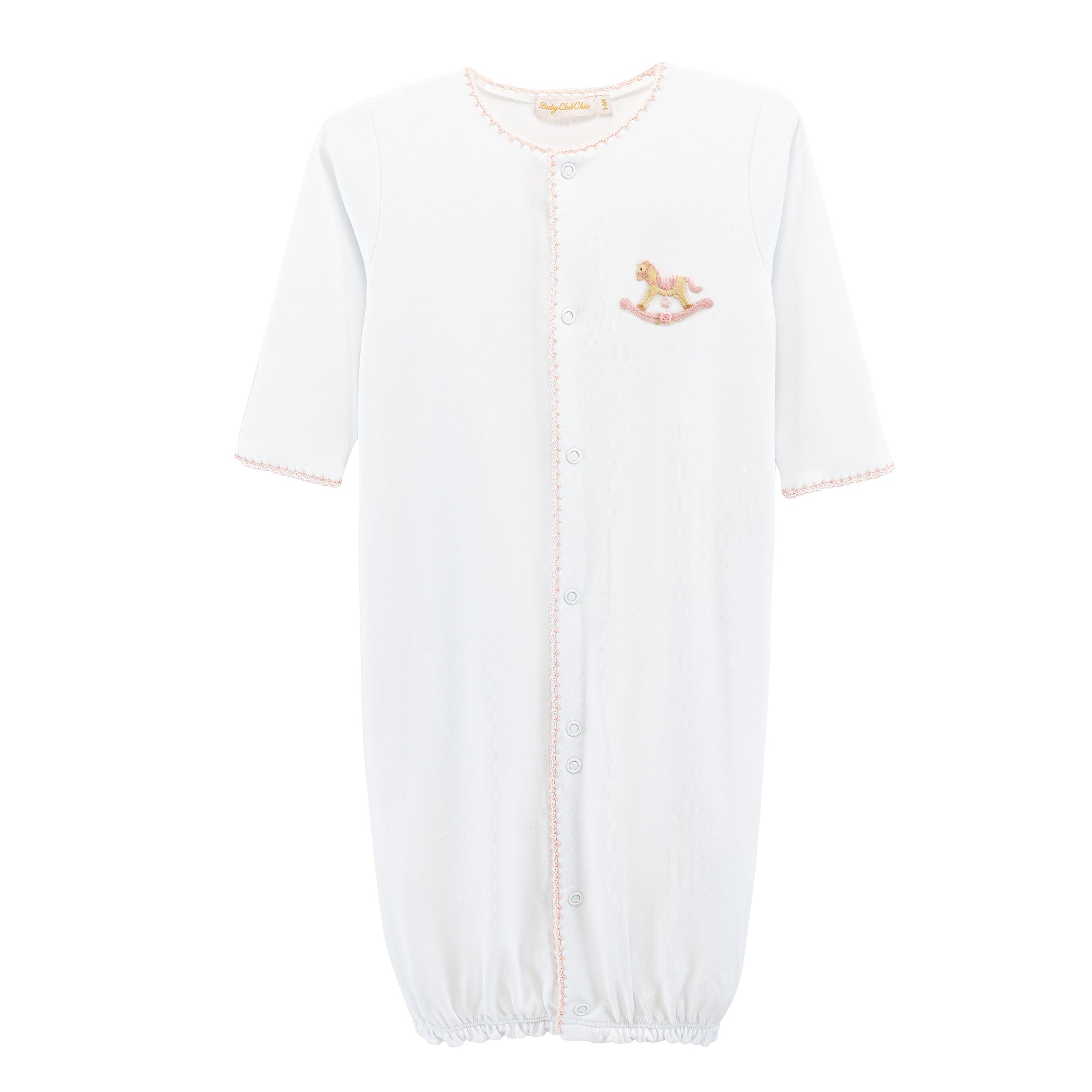 Cute Rocking Horse Pink Conv Gown w/ Crochet