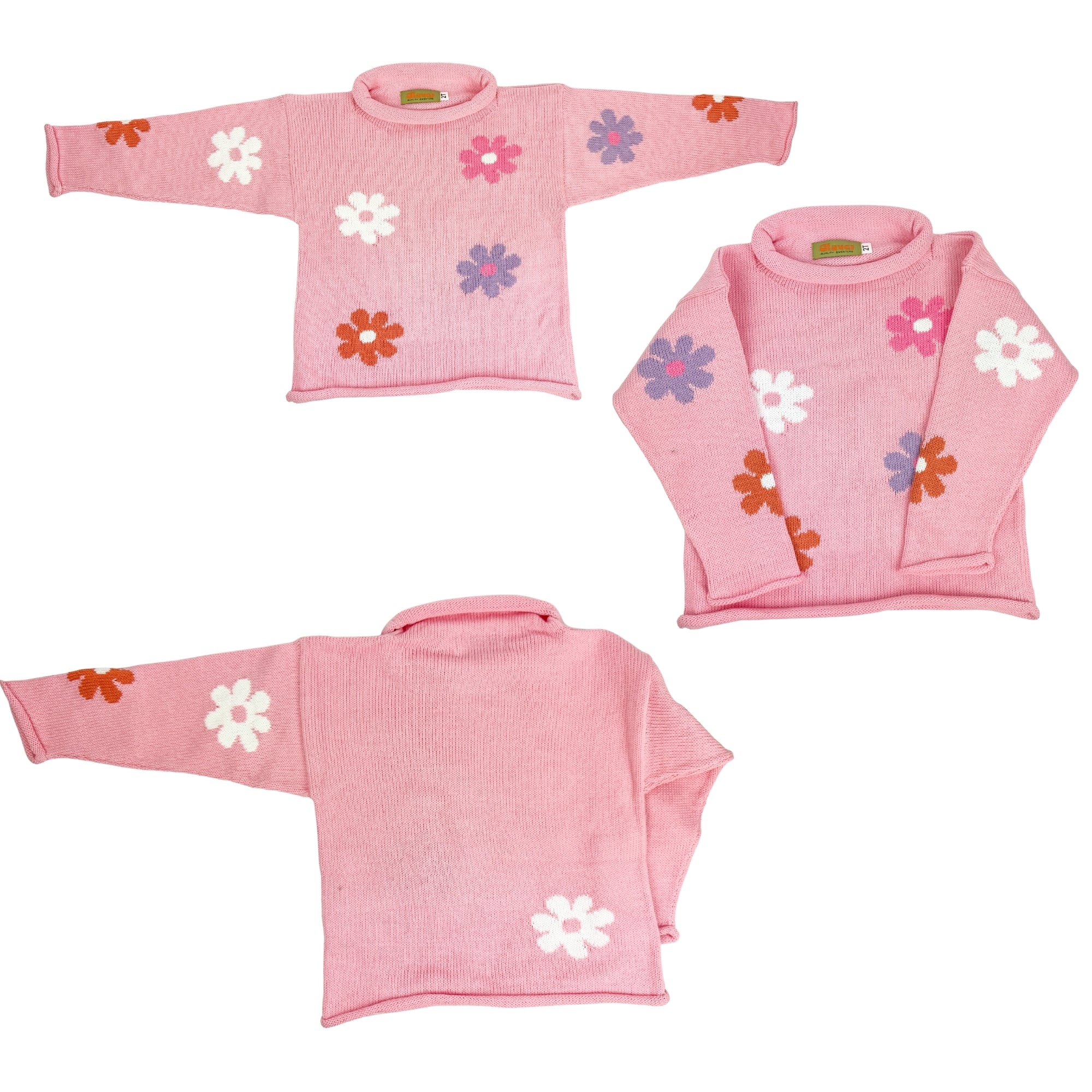 Pink Flowers Roll Neck Sweater (Kid)