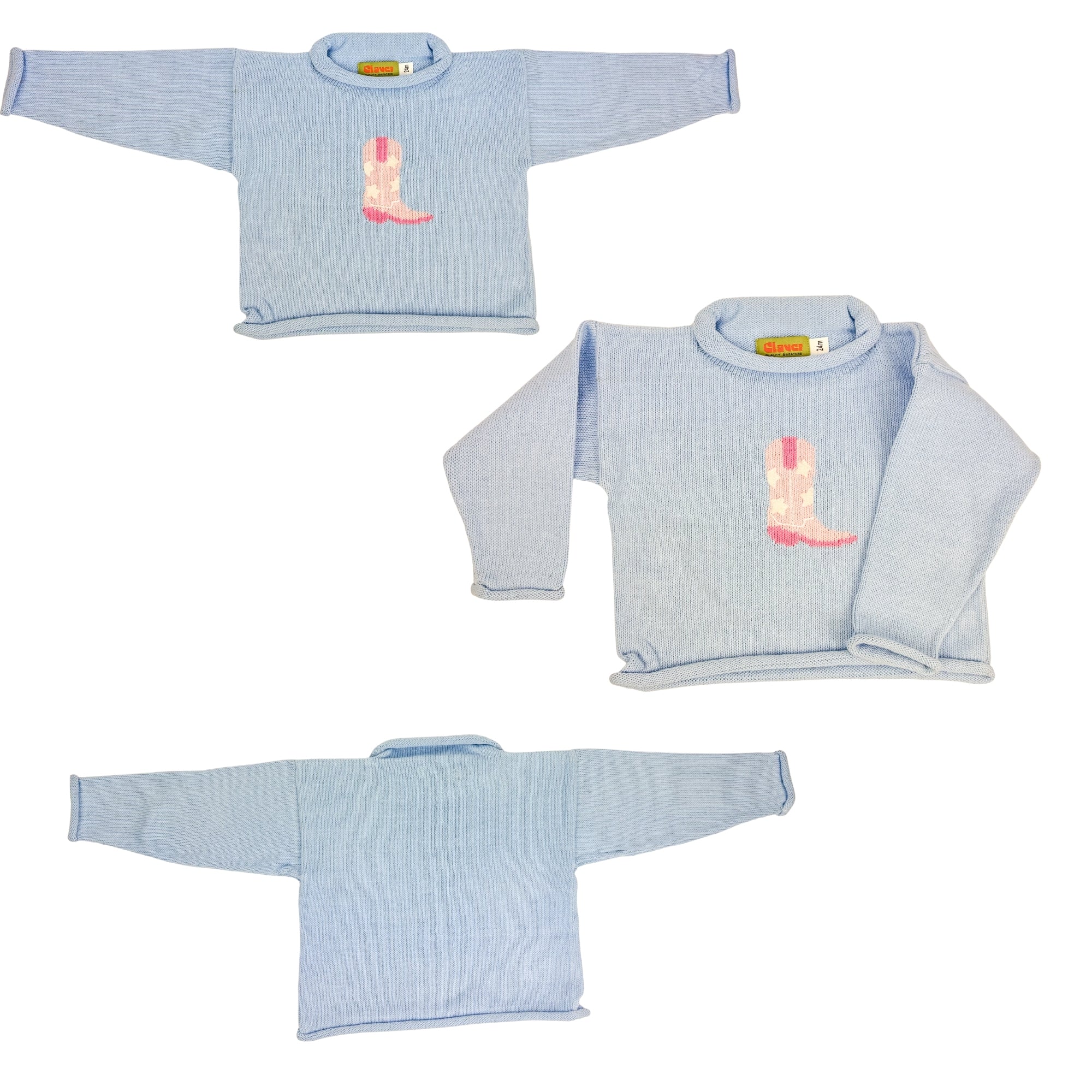Sky Blue Cowgirl Boot Roll Neck Sweater (Baby)