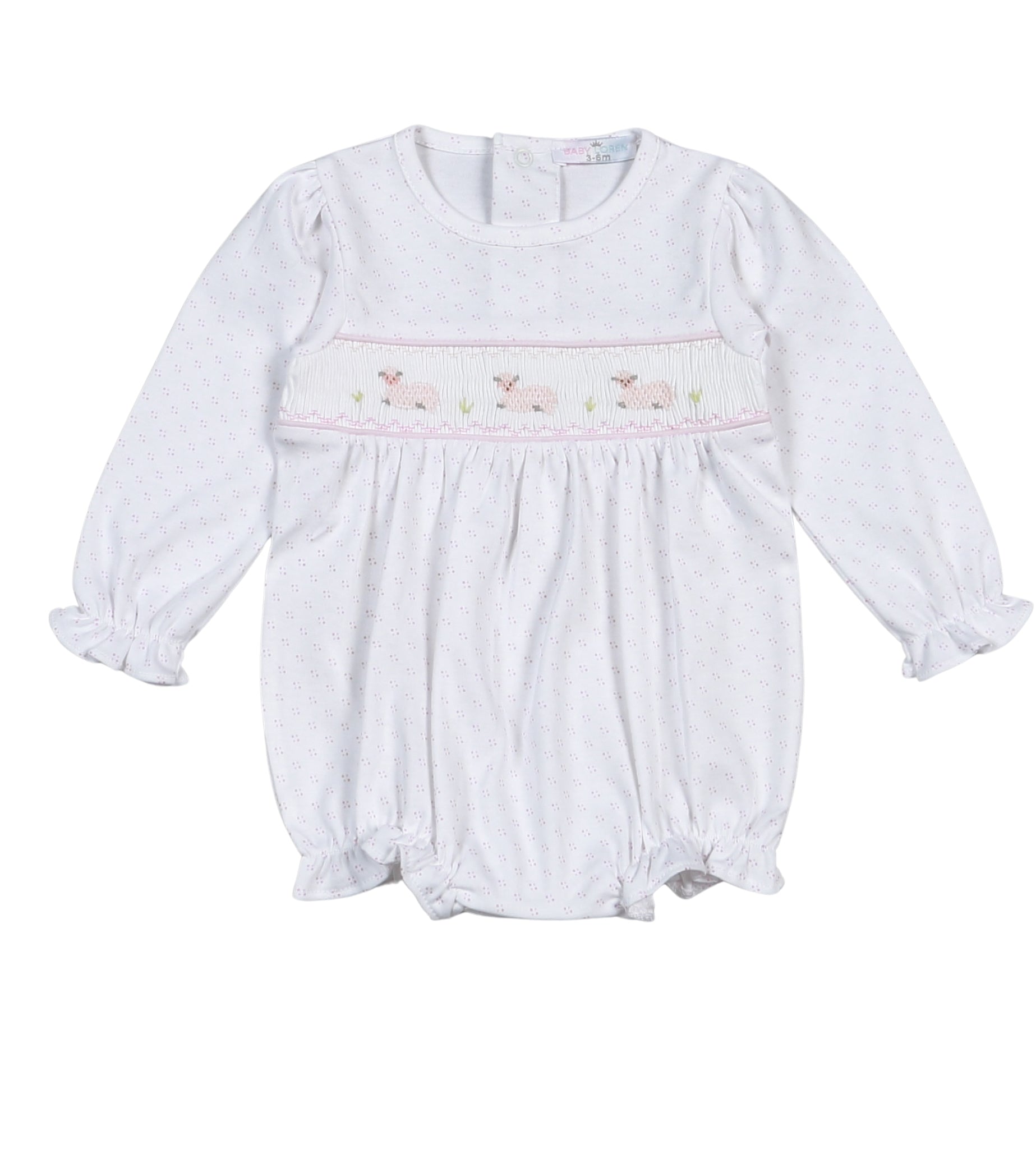 Pink Baby Lamb Hand Smocked Pima LS Bubble (Infant)