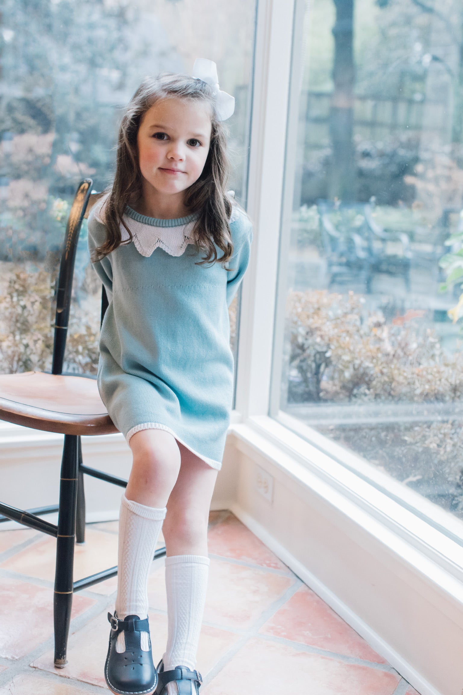 Green/White Scalloped Collar Dress (Toddler)