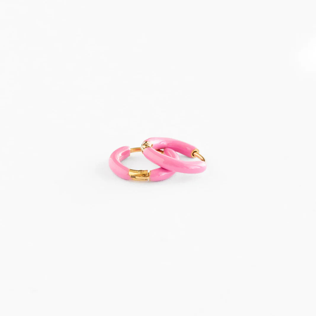 Pink Enamel Hoop Earring