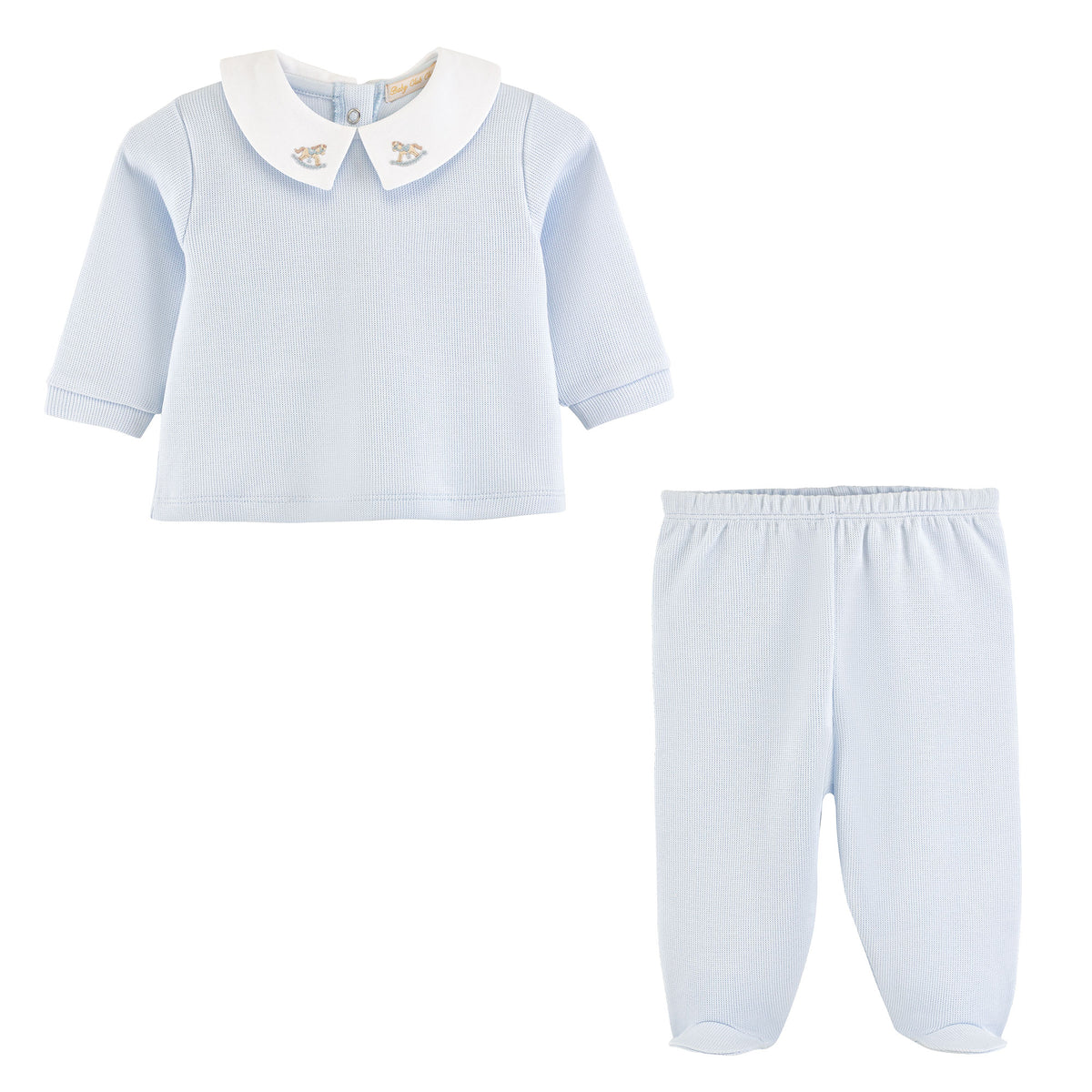 Light Blue Rocking Horse Pima Jacquard Top & Pant Set