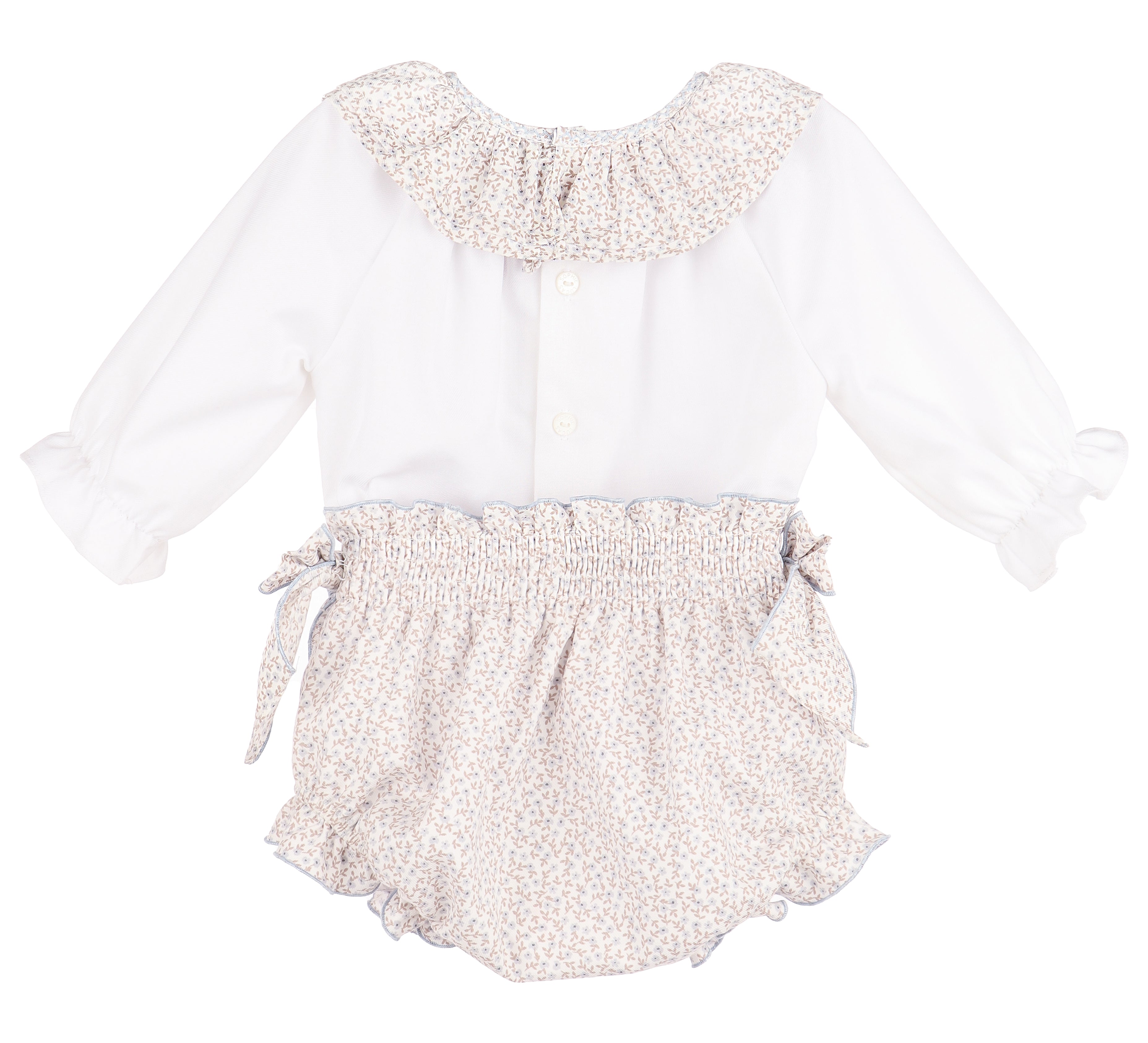 Blue & Khaki Blooms 2pc Dress Set