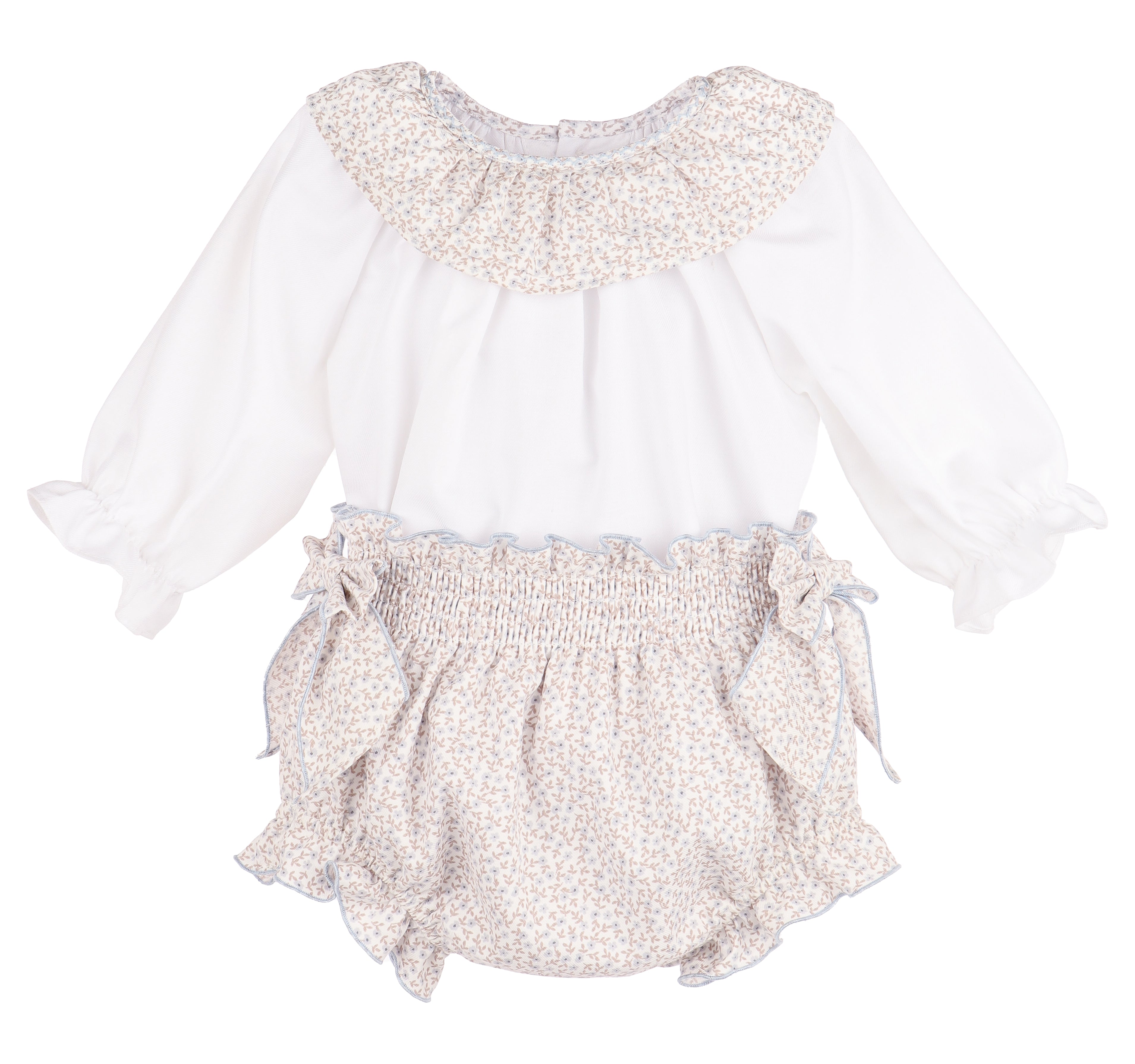 Blue & Khaki Blooms 2pc Dress Set
