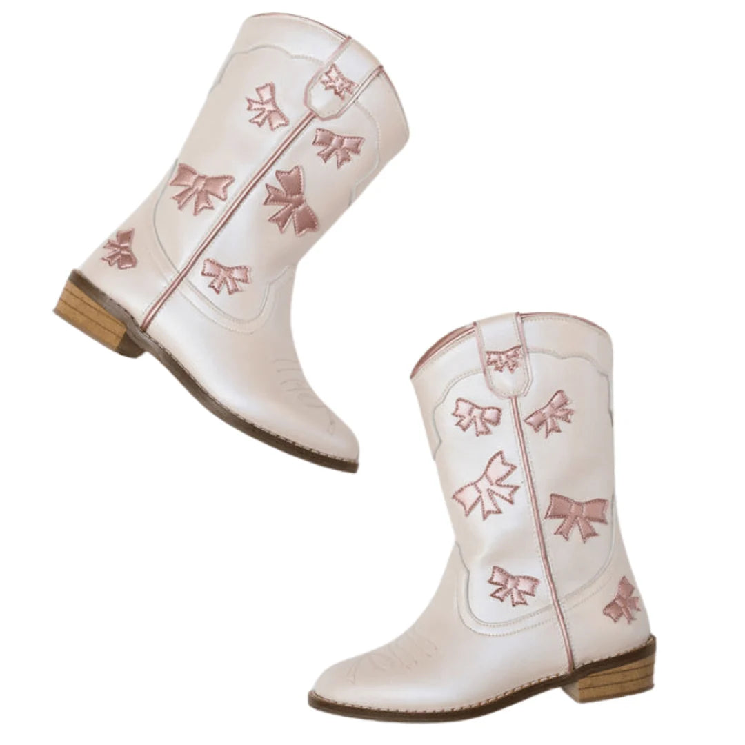 White & Pink Bow Cowgirl Boots
