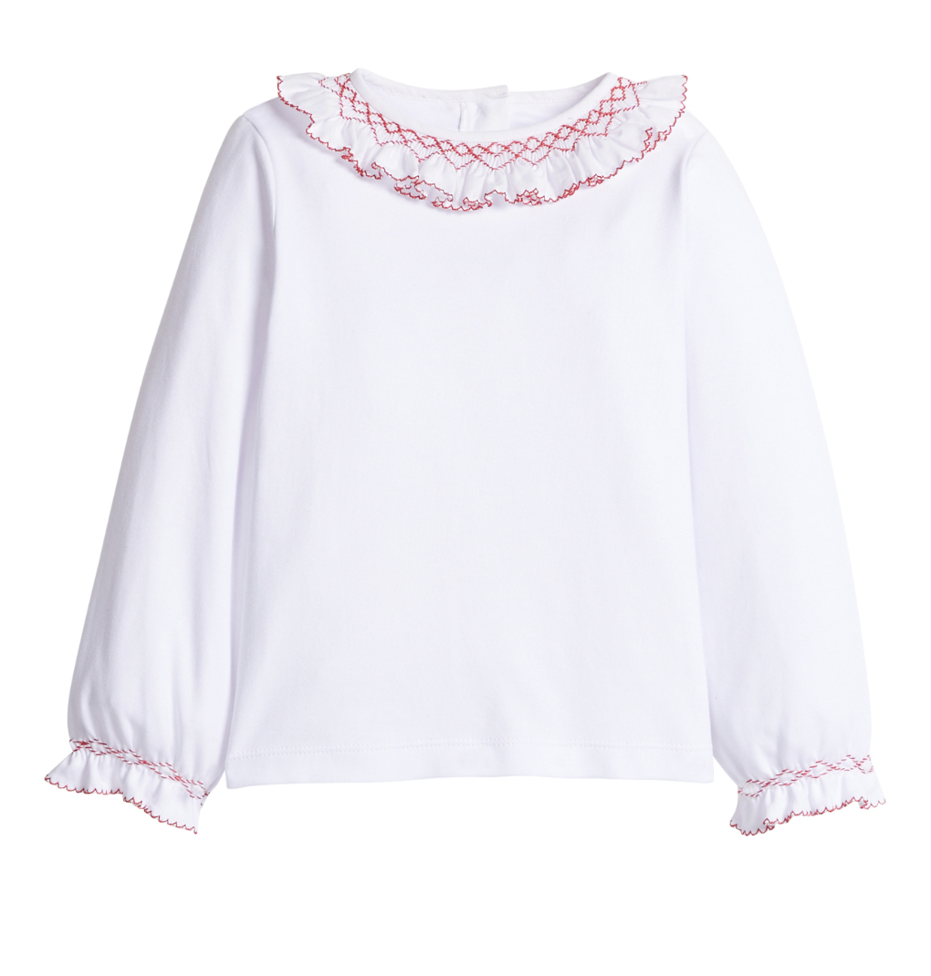 Smocked White w/ Red Madeline Blouse (Big Kid)