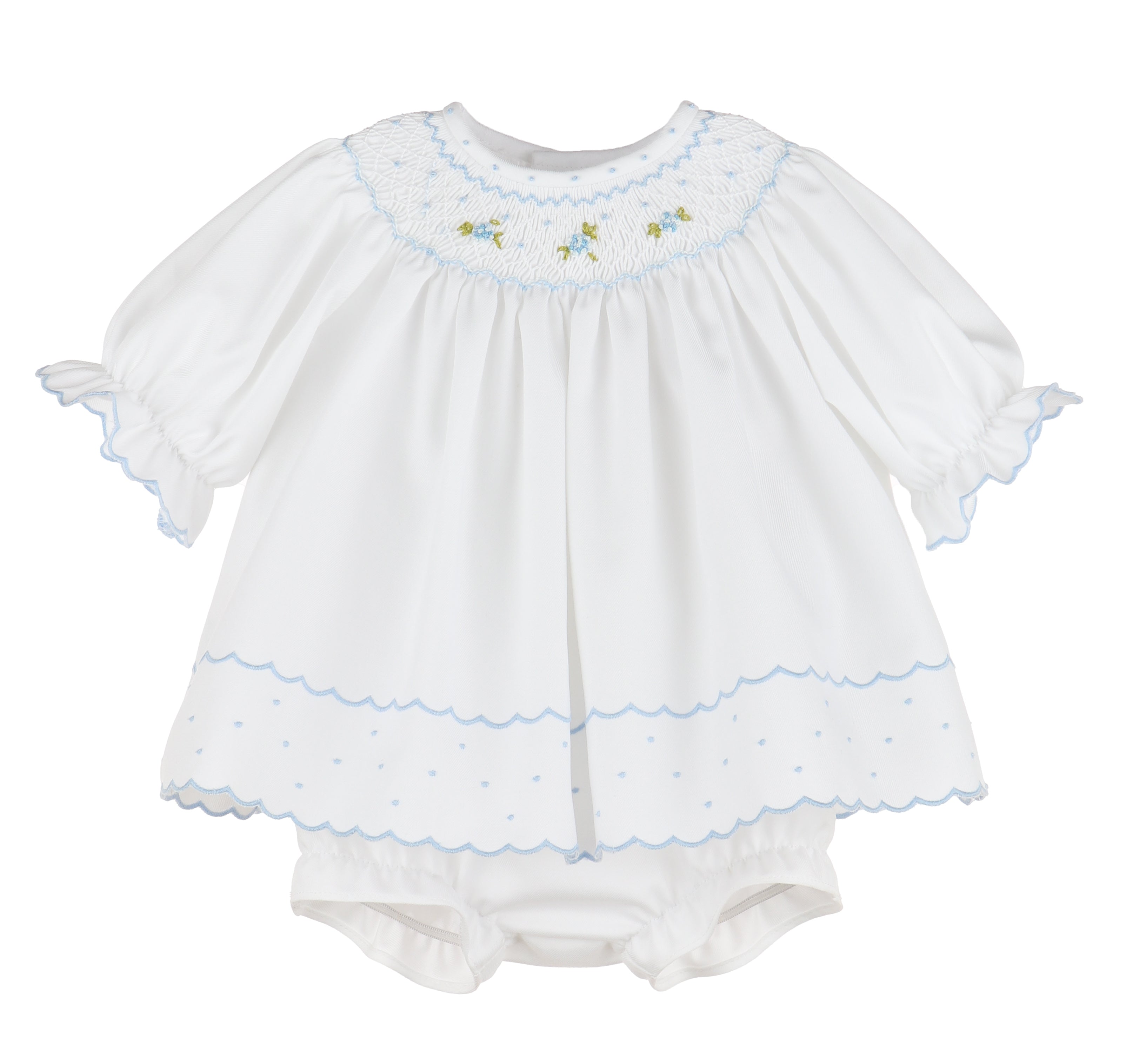 White with Blue Classic Embroidery Feston Bishop (Infant)