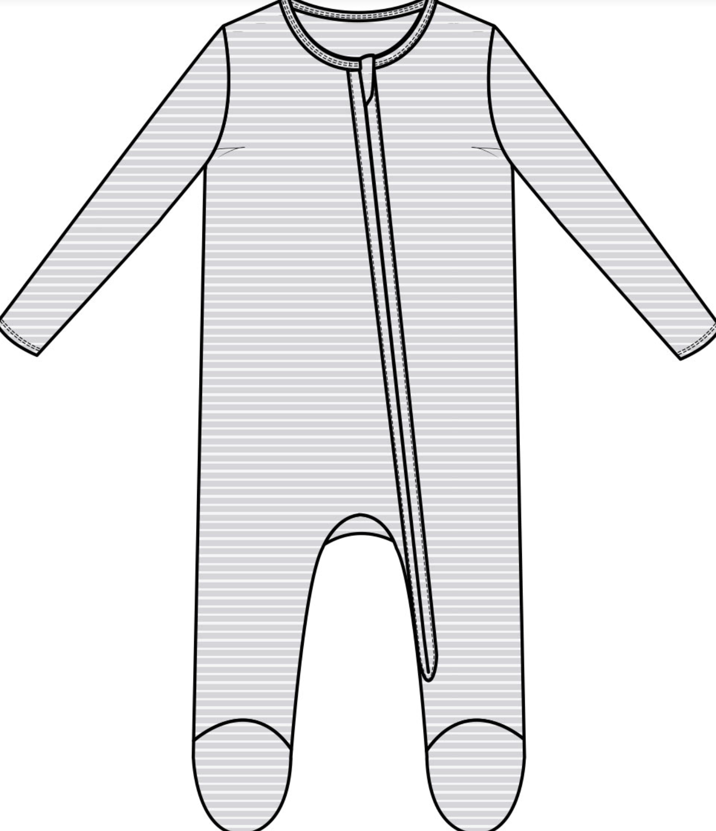 Stripe Classic Grey/ Vintage Elephant 2 Way Zipper Footie