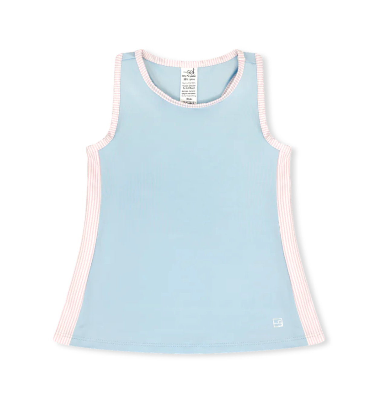 Nicole Tank Cotton Candy Blue with Pink Mini Stripe Sides (Kid)