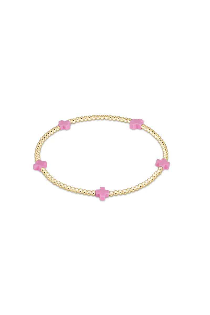 E Girl Signature Cross Small Gold Bracelet-Bright Pink