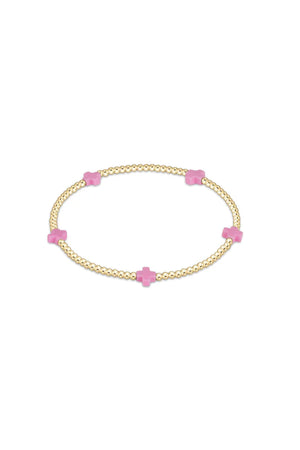 E Girl Signature 2mm Cross Small Gold Bracelet-Bright Pink
