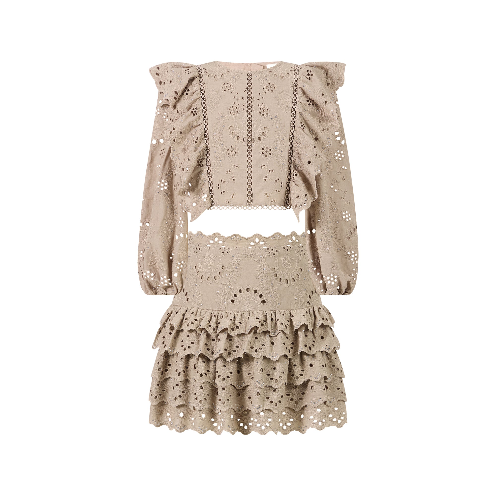 Taupe Ottilie Embroidered Mini Skirt