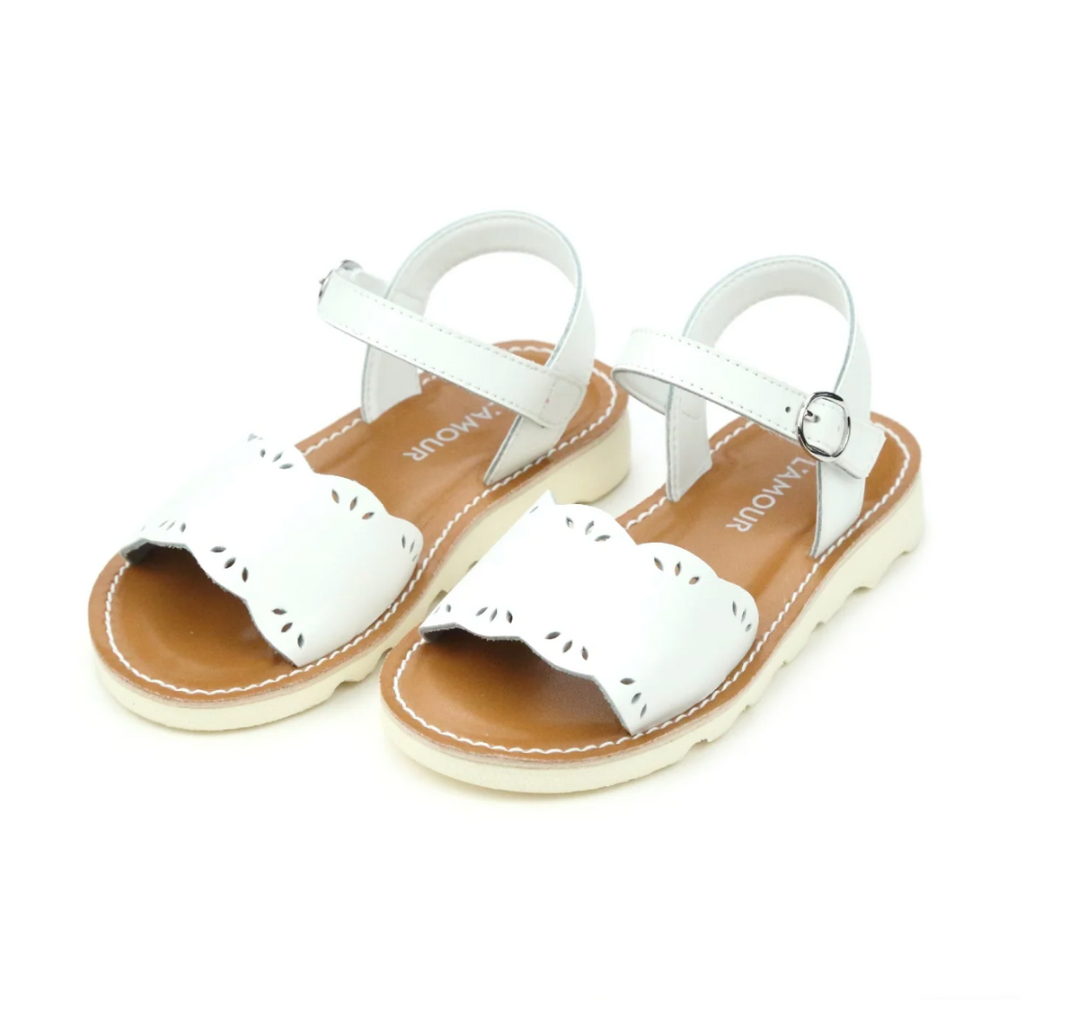 Ella Scalloped Sandal-White & Pink