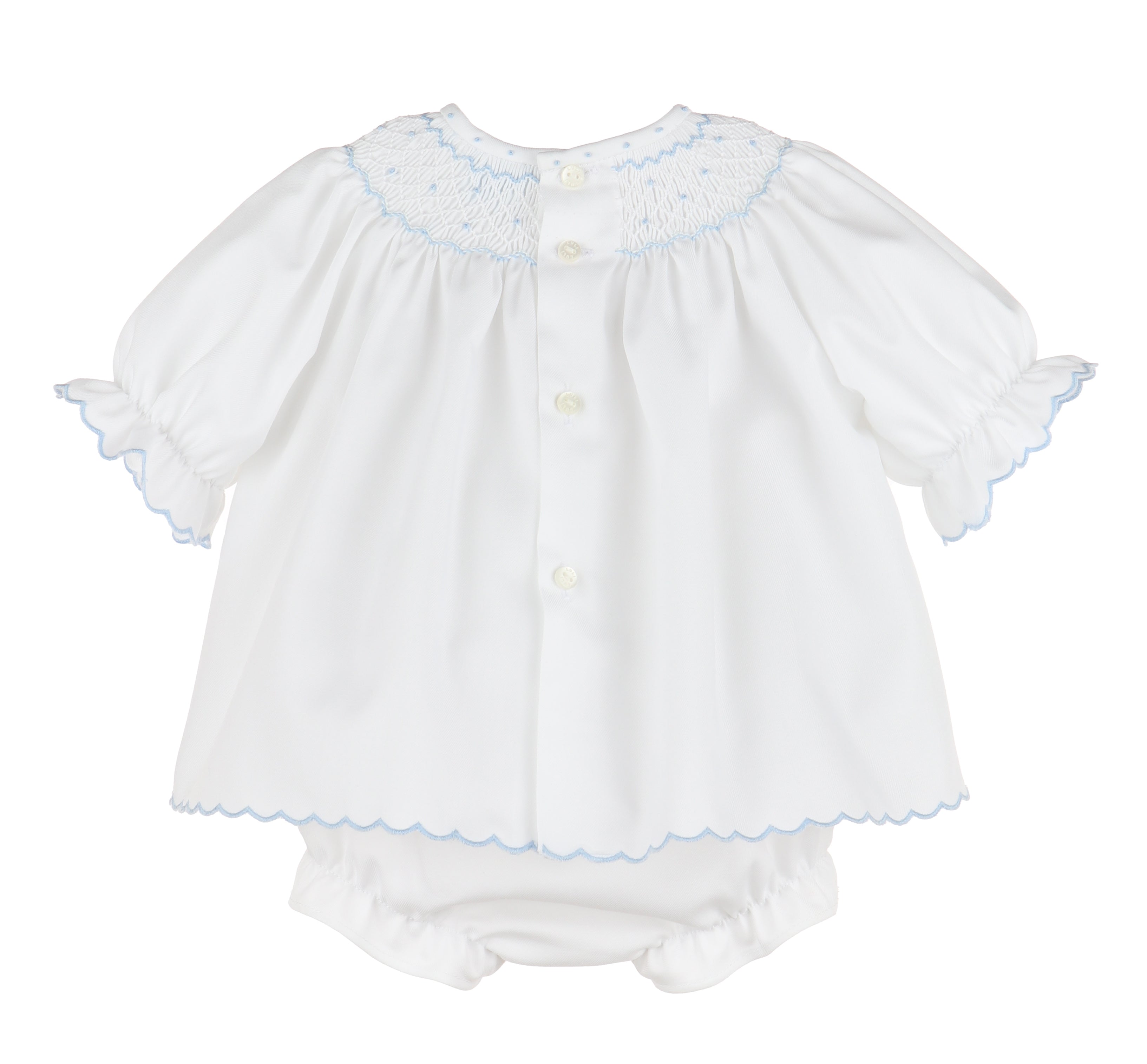 White with Blue Classic Embroidery Feston Bishop (Infant)