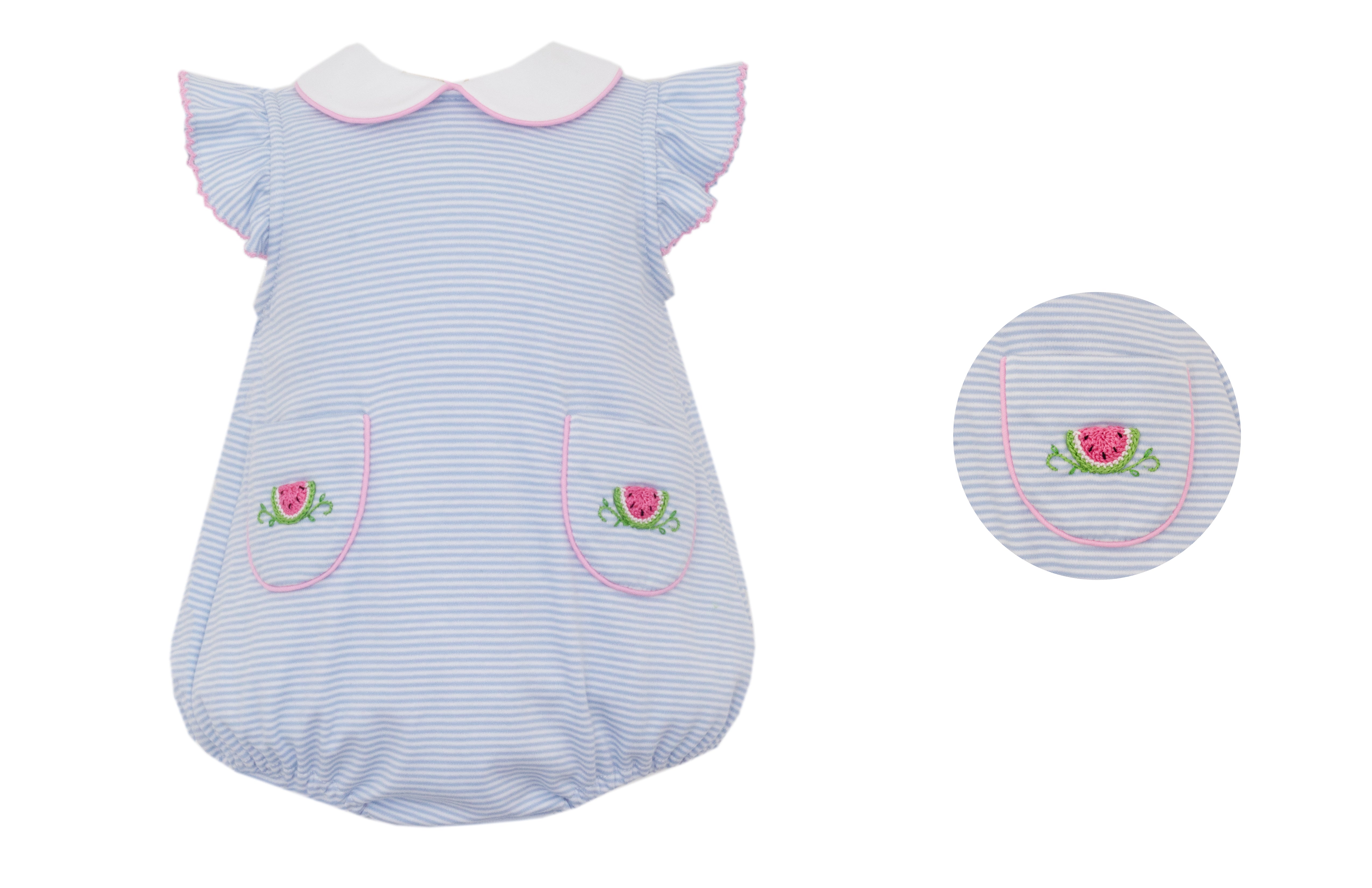 Watermelon Light Blue Stripe Bubble with Pockets (Baby)