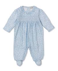 Light Blue Fall Blooms Smock Footie