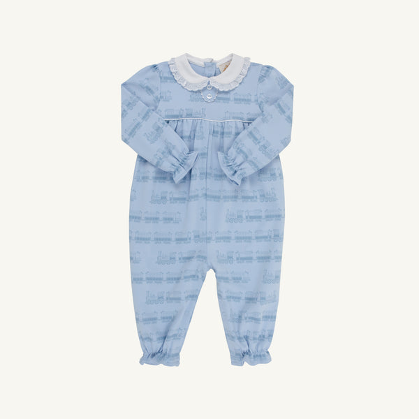 Blue Choo Choos LS Mary Dal Romper