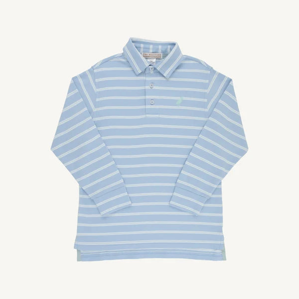 Sarasota Sky Stripe & Green Prim & Proper LS Polo