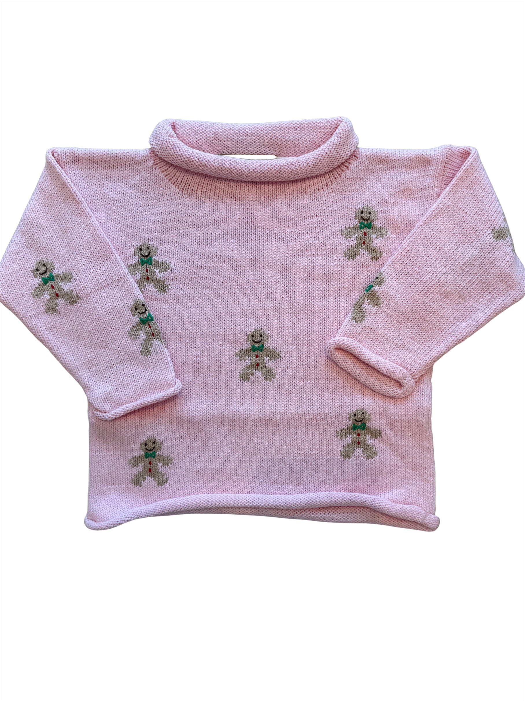 Pink Gingerbread Men Roll Neck Sweater (Kid)