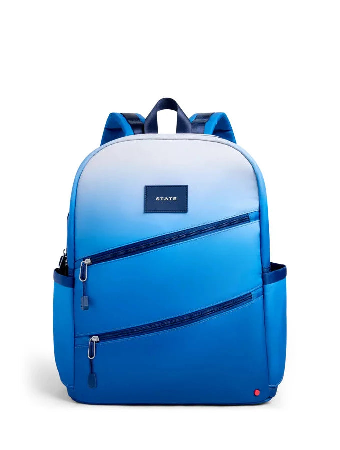 Blue Gradient Diagonal Zipper Kane Double Pocket Backpack