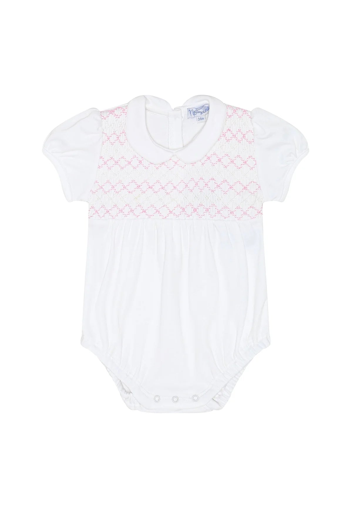 White & Pink Signature Smocked Girls Bubble