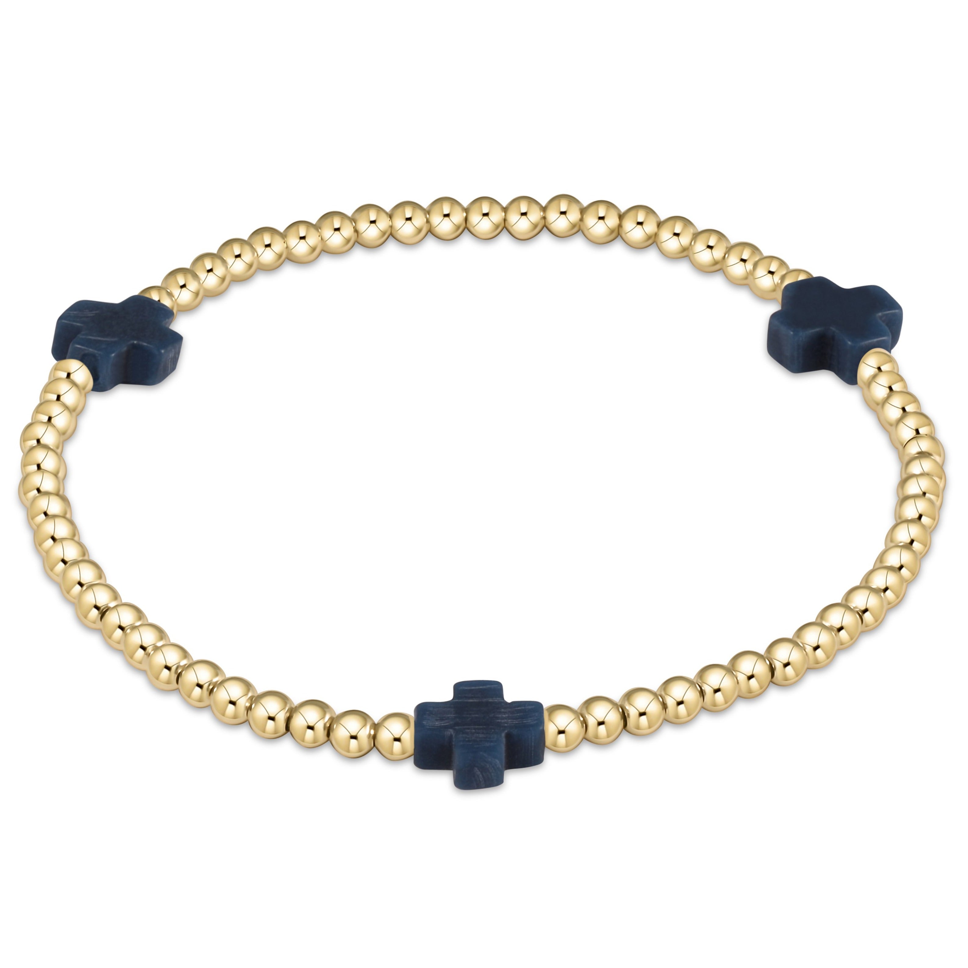 eGirl Signature Cross Gold Pattern 3mm Bead Bracelet- Navy
