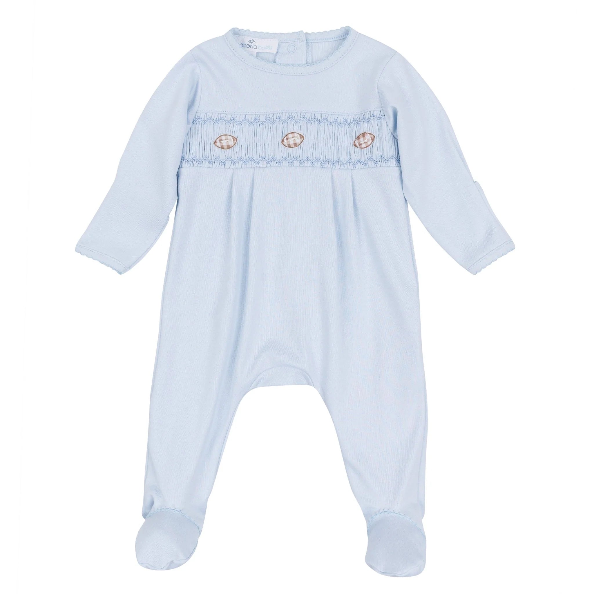 Light Blue Tiny Tailgater Smocked Footie