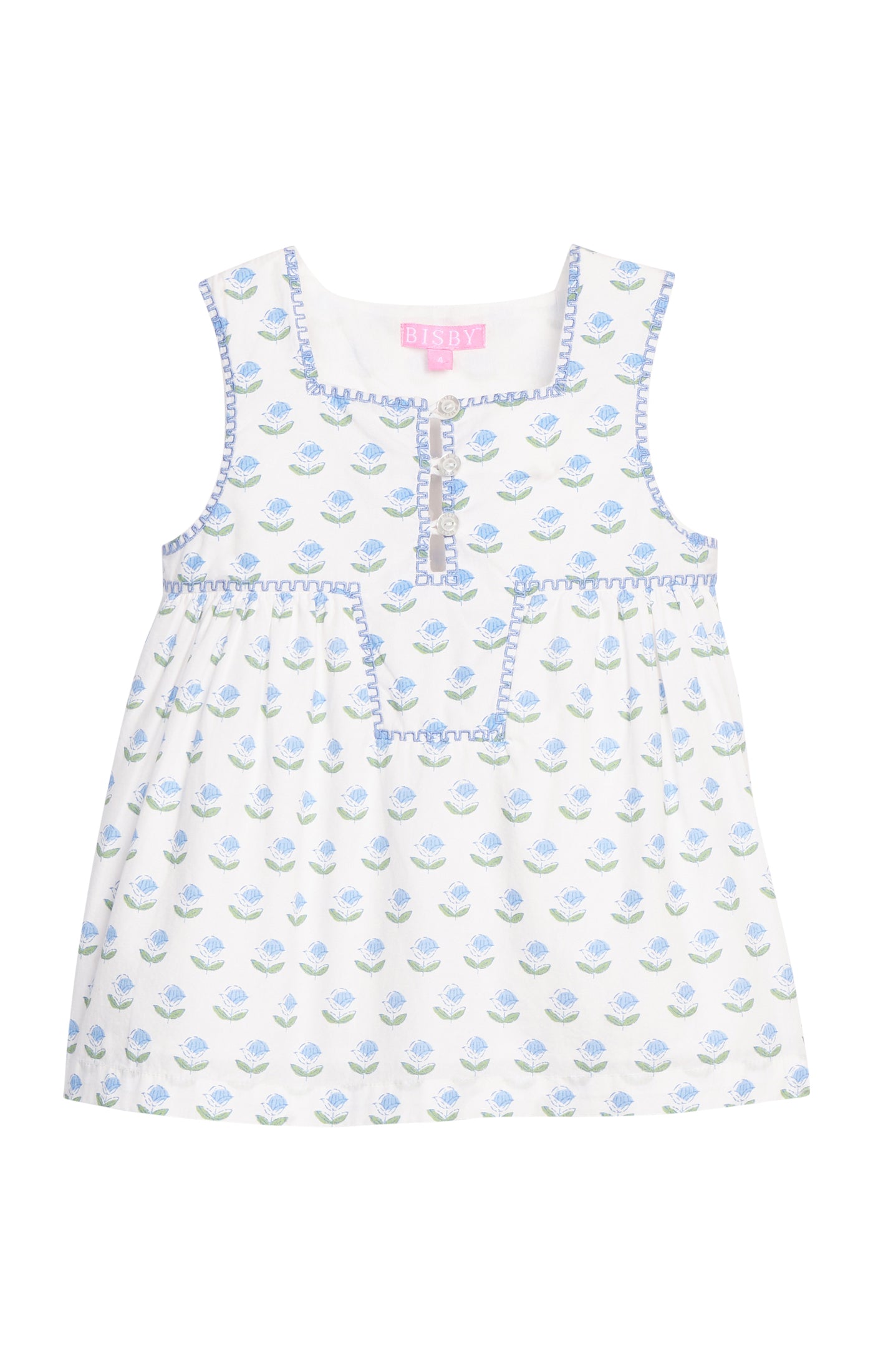 Blue Tulip Block Print Keystone Top