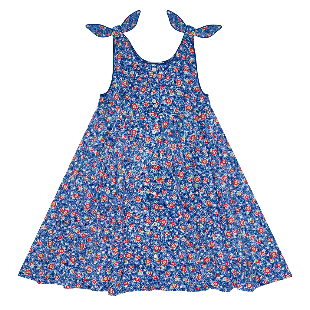 Girls Navy Floral Tie Knot Button Front Dress